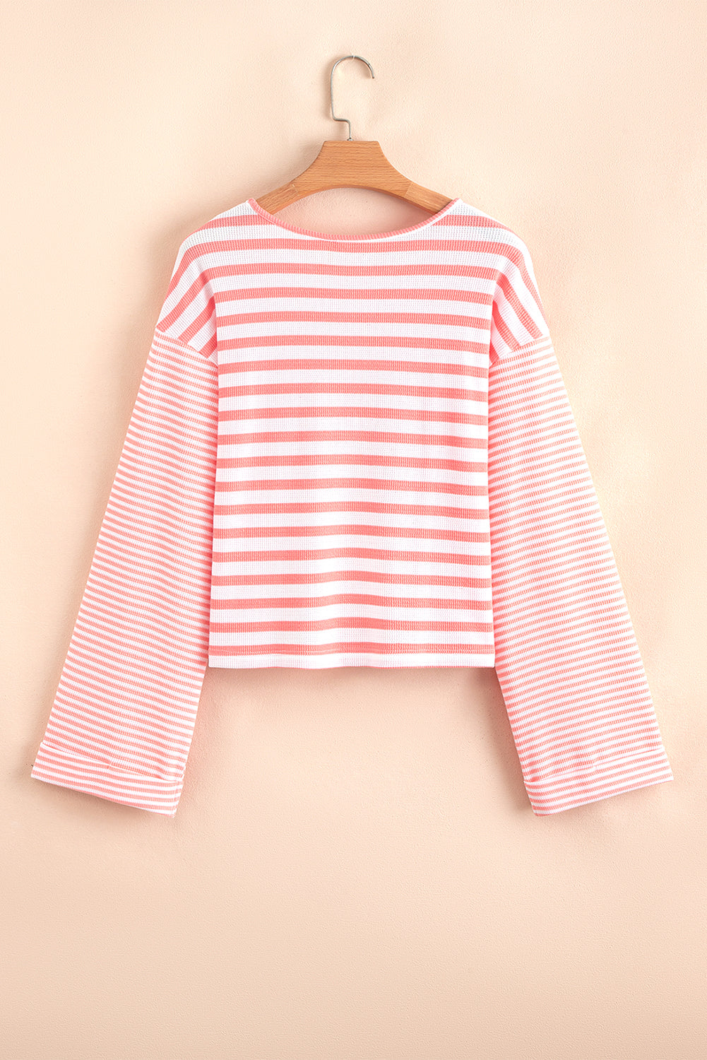 Colorblock Stripe Textured Dropped Long Sleeve Top