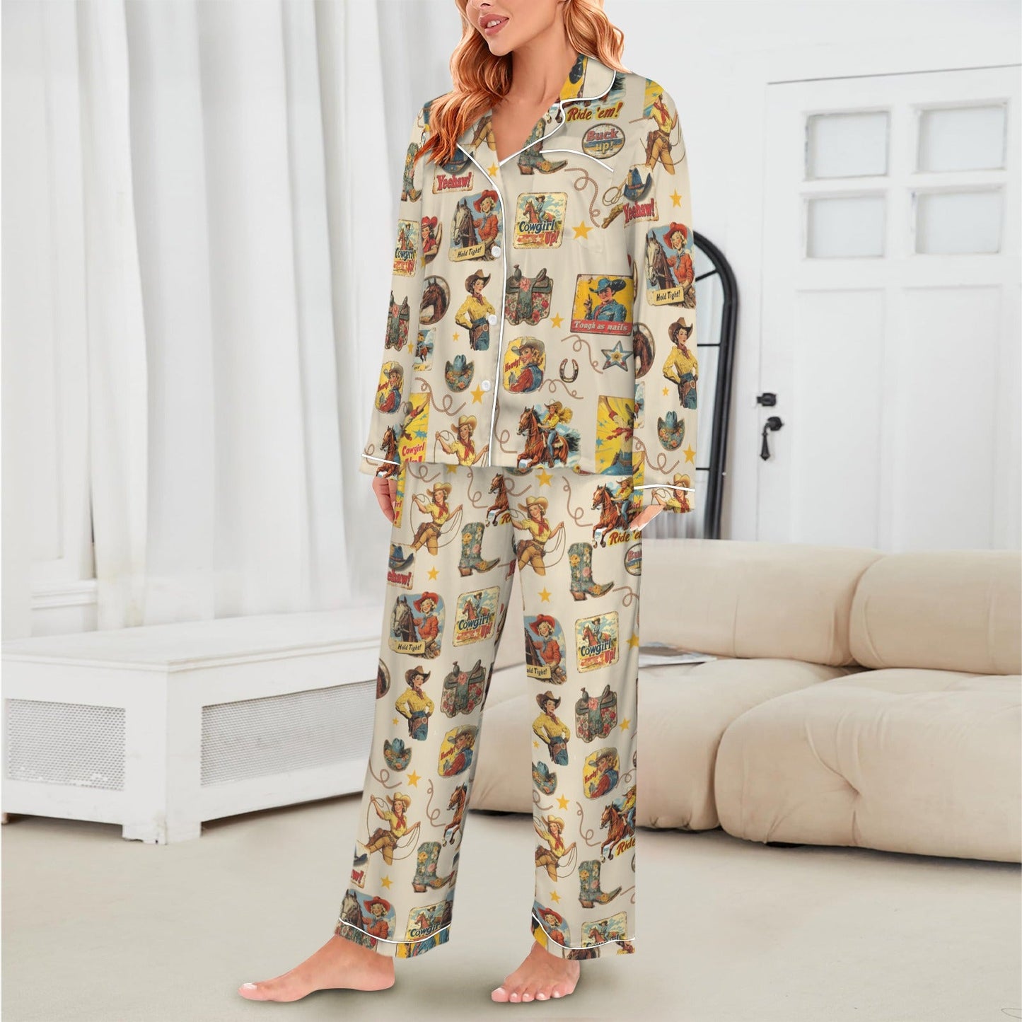 Vintage Cowgirl Collage Western Rodeo Pajamas