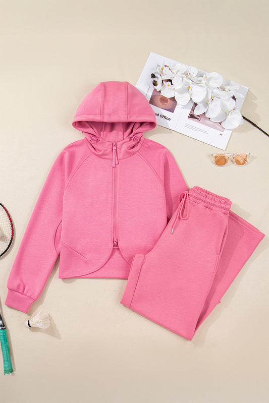 Solid Zip Up Hoodie and Pants Set