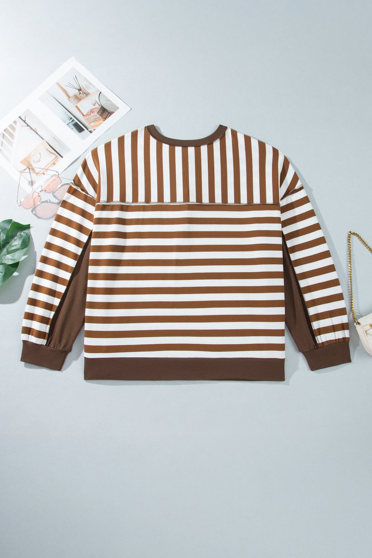 Plus Size Stripe Colorblock Exposed Seam Sweatshirt