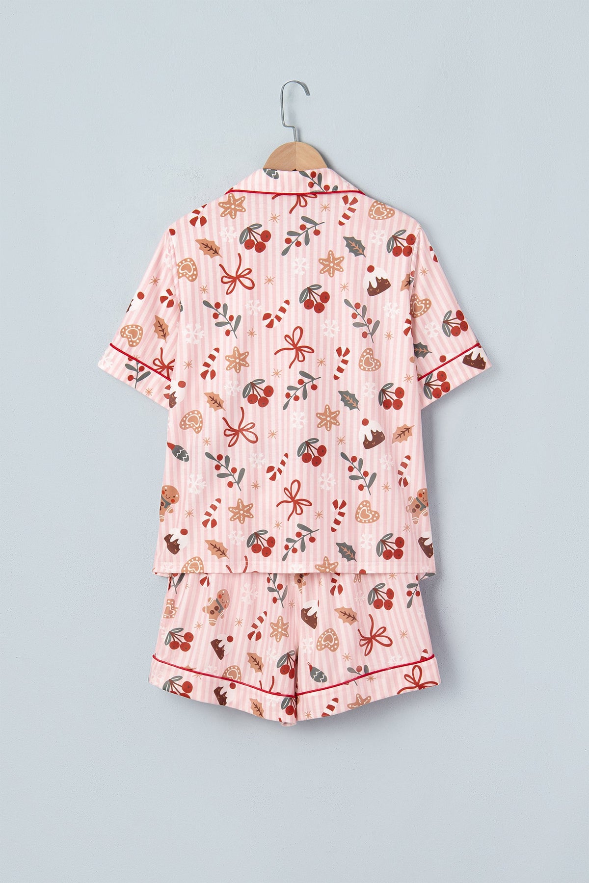 Christmas Stripe Buttoned Top & Shorts Pajama Set
