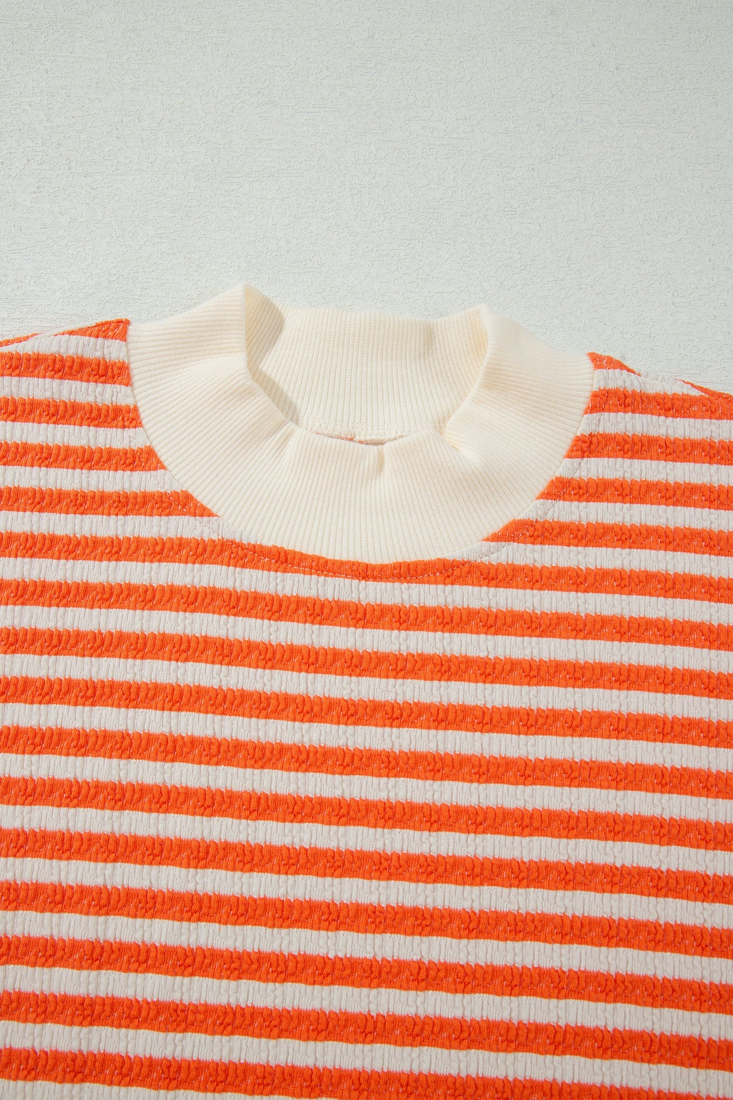 Stripe Textured Mock Neck Long Sleeve Oversized Top