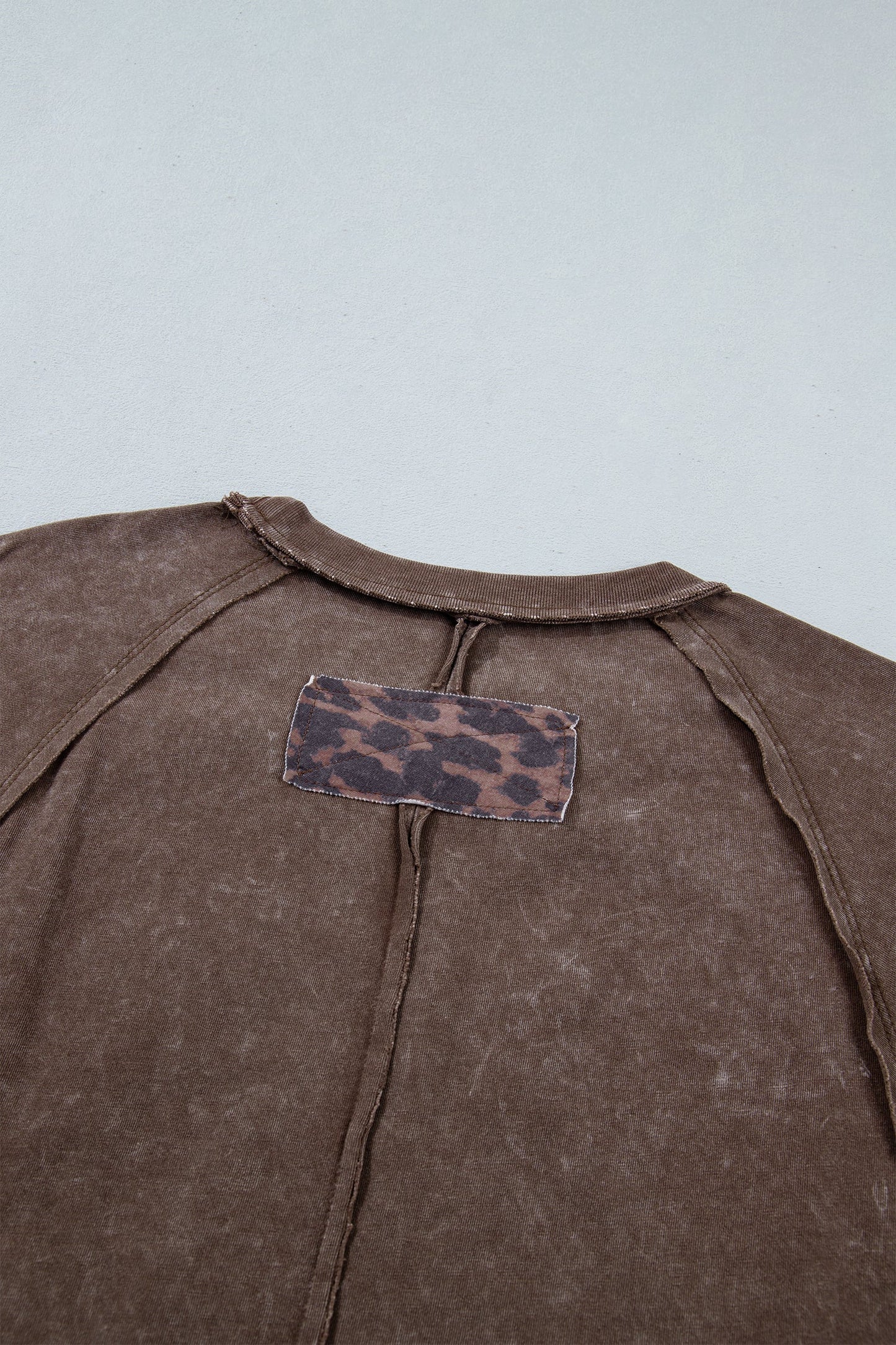 Leopard Star Patched Mineral Wash Exposed Seam T-Shirt