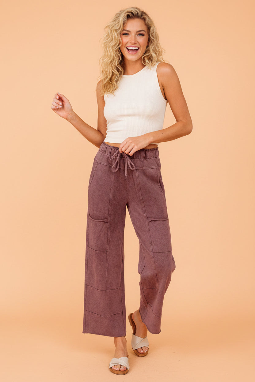Mineral Wash High Waist Raw Hem Pants