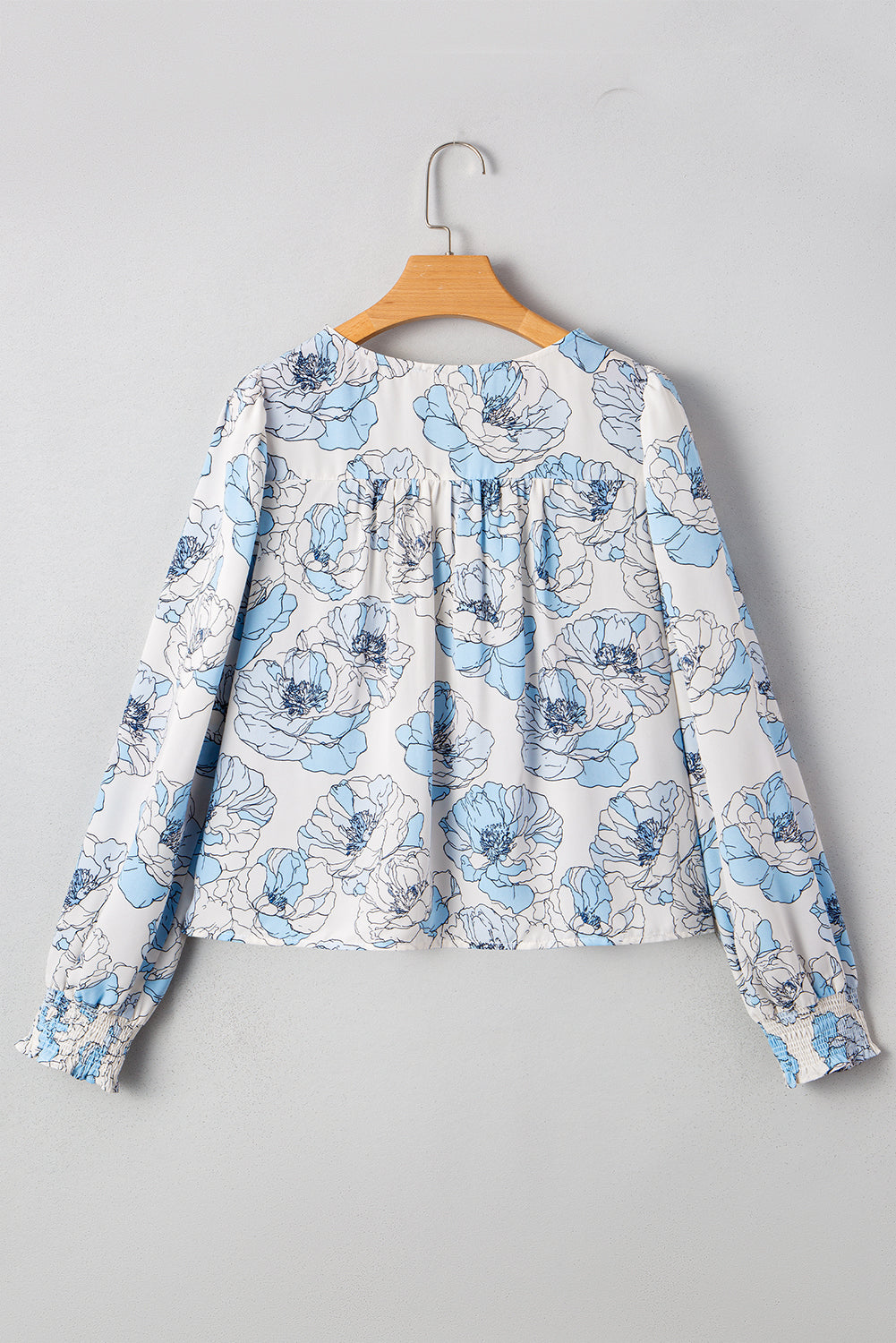 Floral Frilly Smocked Square Neck Long Sleeve Blouse