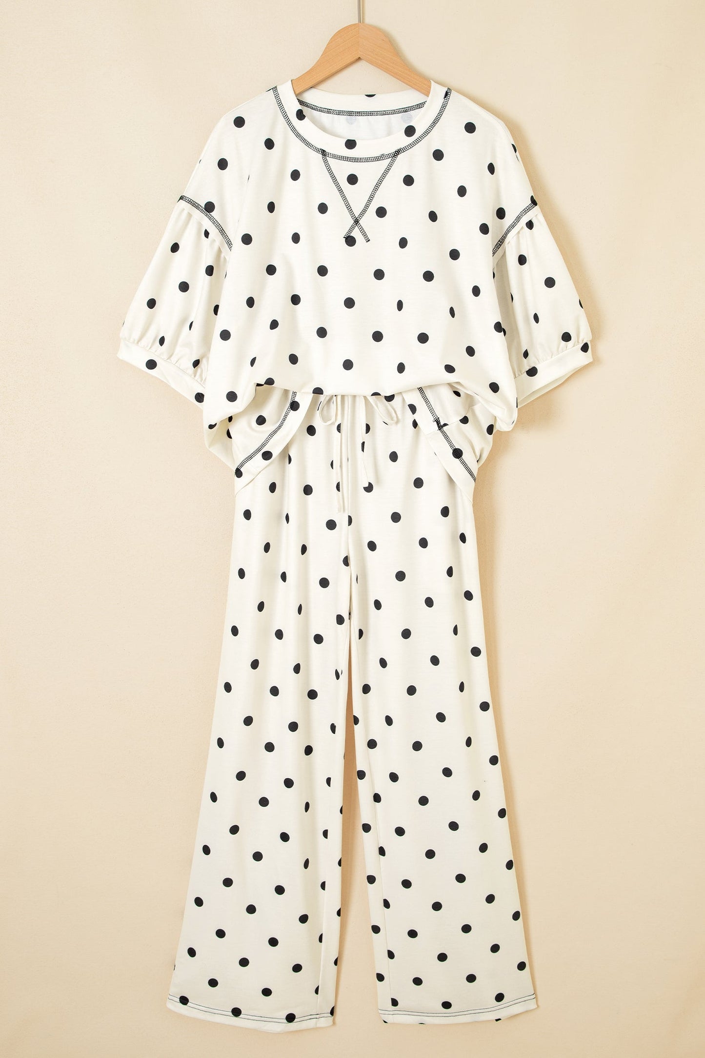 Polka Dot 3/4 Sleeve Top & Elastic Waist Pants Set