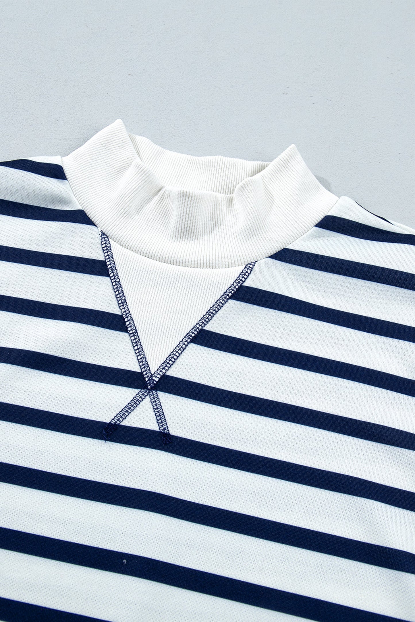 Stripe Ribbed Trim Stand Neck Long Sleeve Sweatshirt