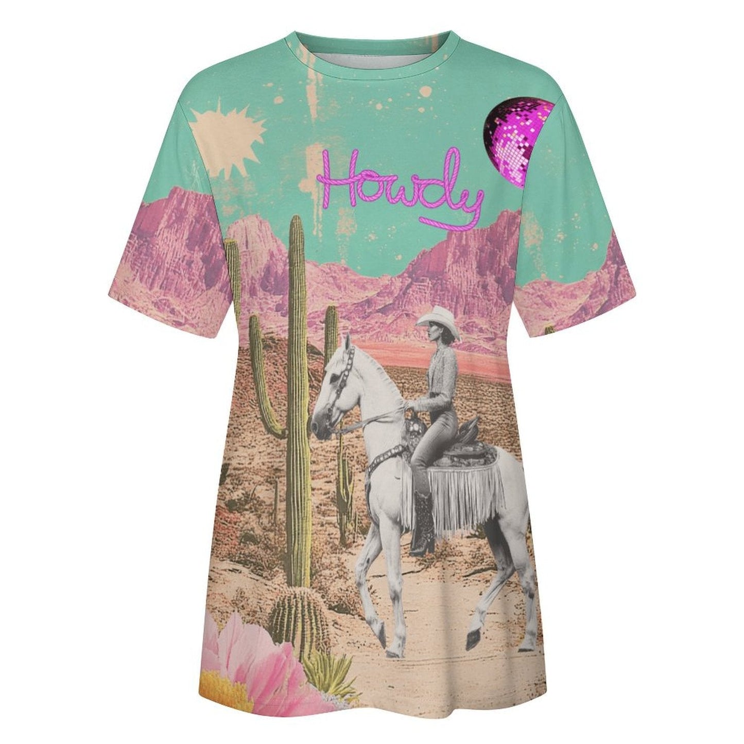 Baha Ranch Retro Pop Western Howdy Desert Cowgirl Cotton T Shirt