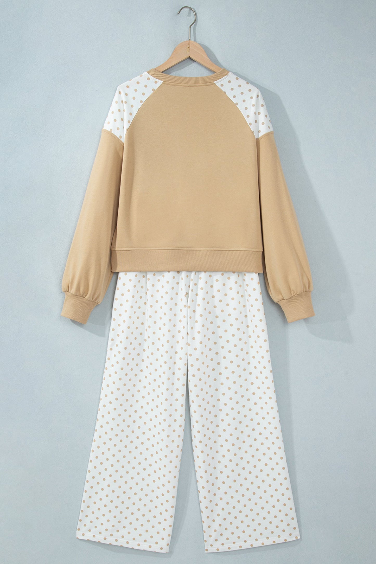 Polka Dot Patchwork Crop Sweatshirt & Pants Set