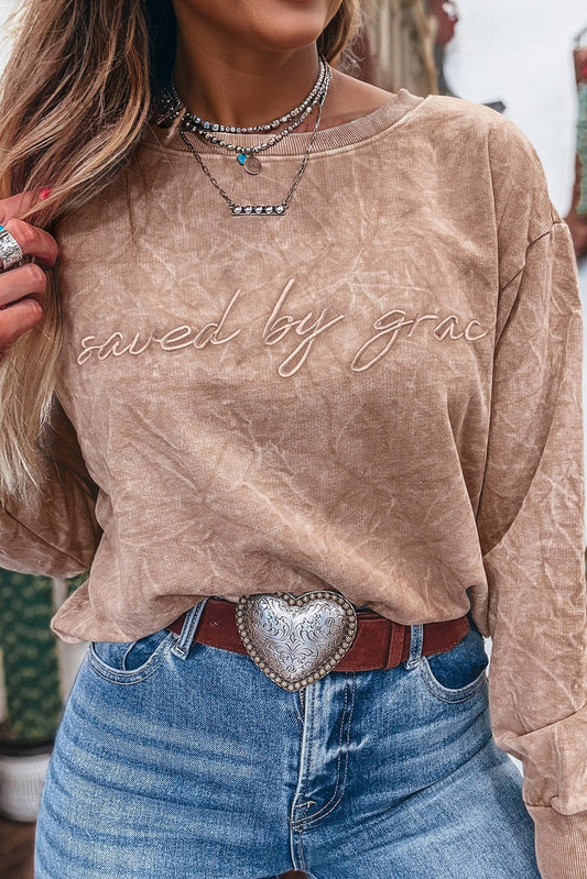 SAVED BY GRACE Embroidered Mineral Wash Sweatshirt