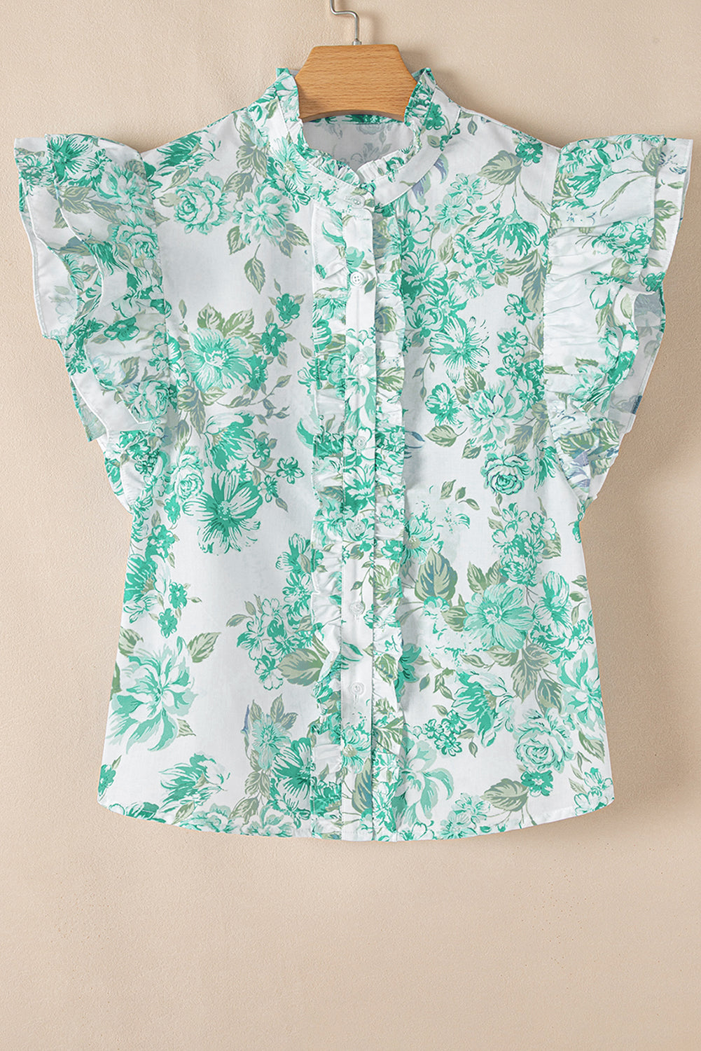 Floral Ruffle Sleeve Frilly Button-Up Shirt