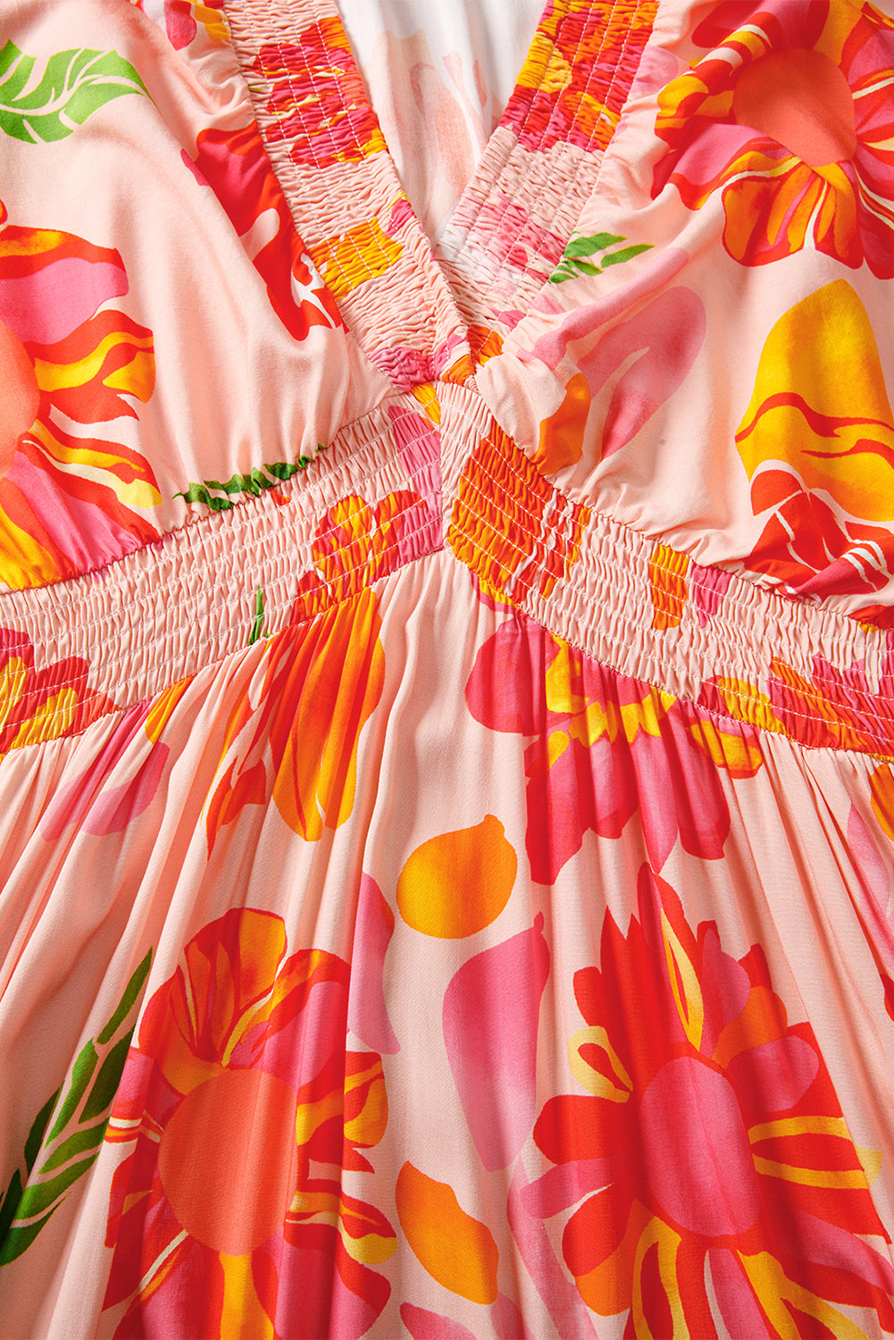Floral V-Neck Puff Sleeve Maxi Dress