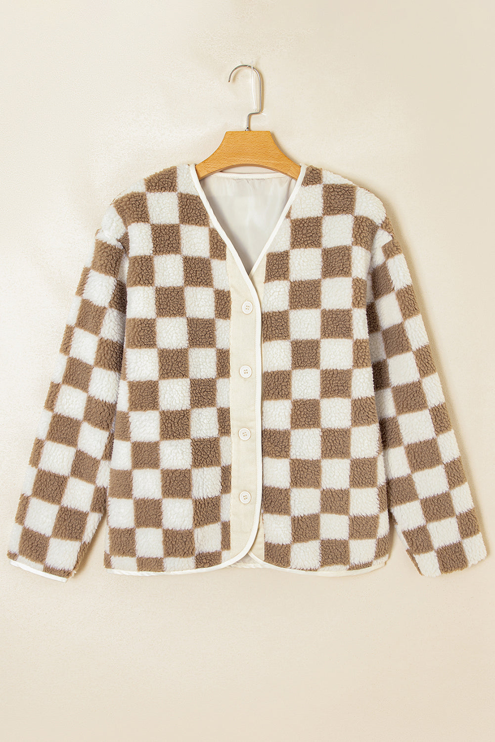 Checker  Sherpa Buttoned Front Chunky Jacket
