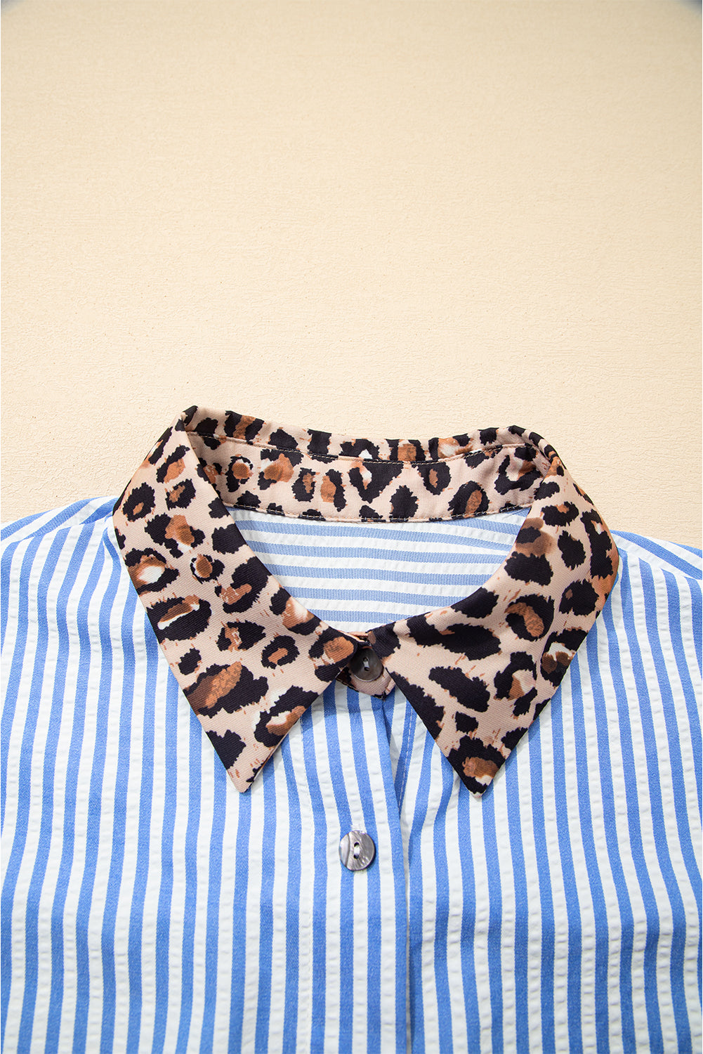 Stripe Leopard Patchwork Button-Up Womens Shirt
