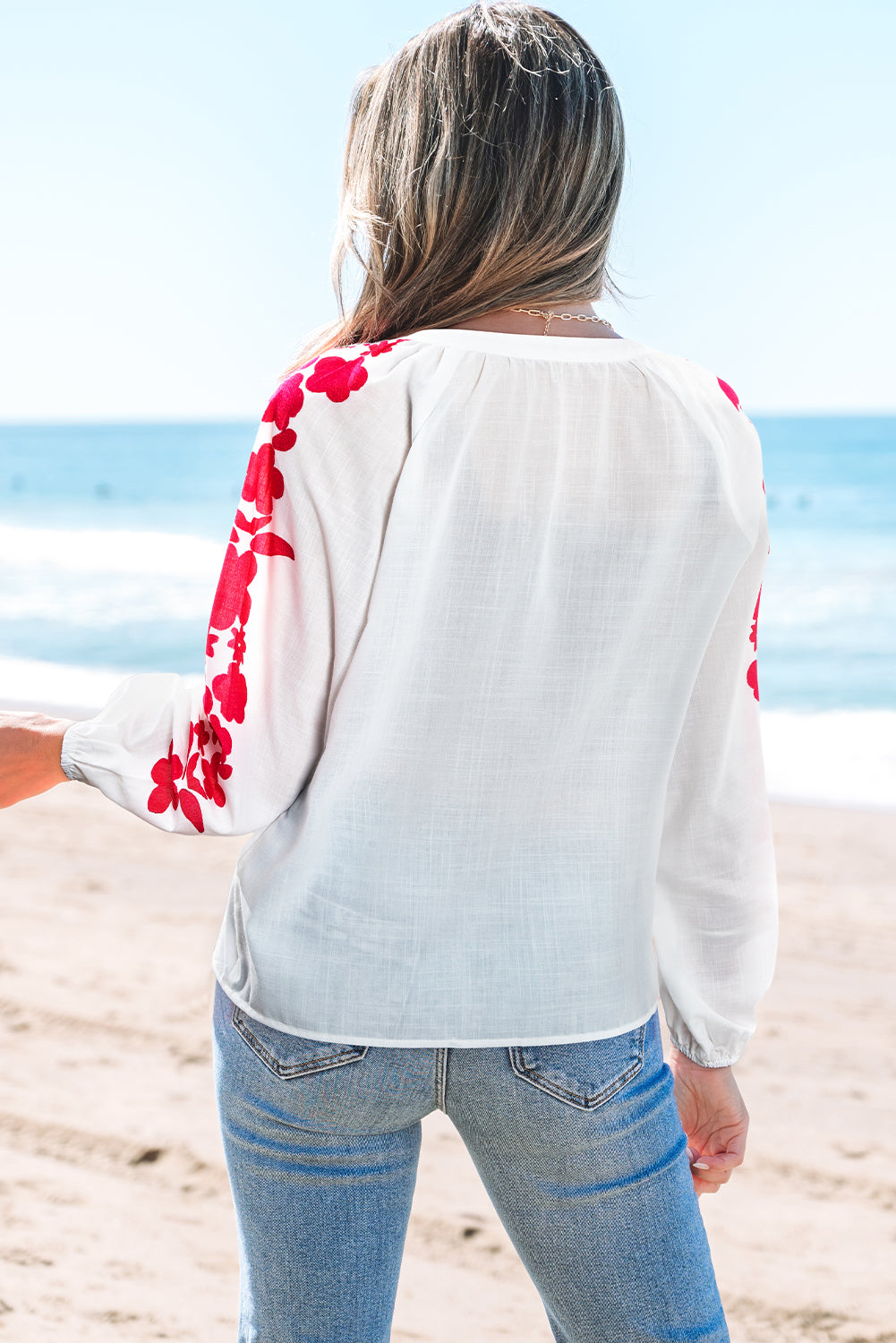 Floral Embroidered Puff Long Sleeve Shirt