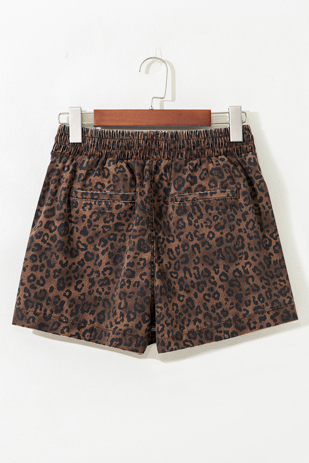 Leopard Denim Elastic Waistband Drawstring Skort
