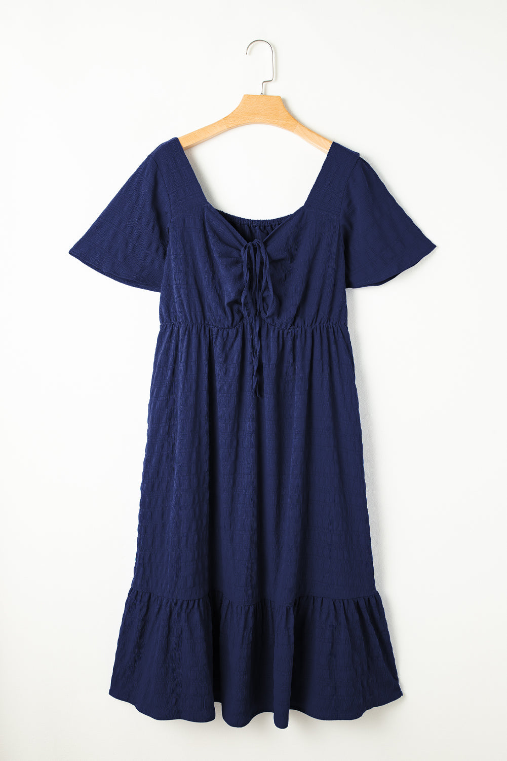 Plus Size Lace-Up Short Sleeve High Waist Dress
