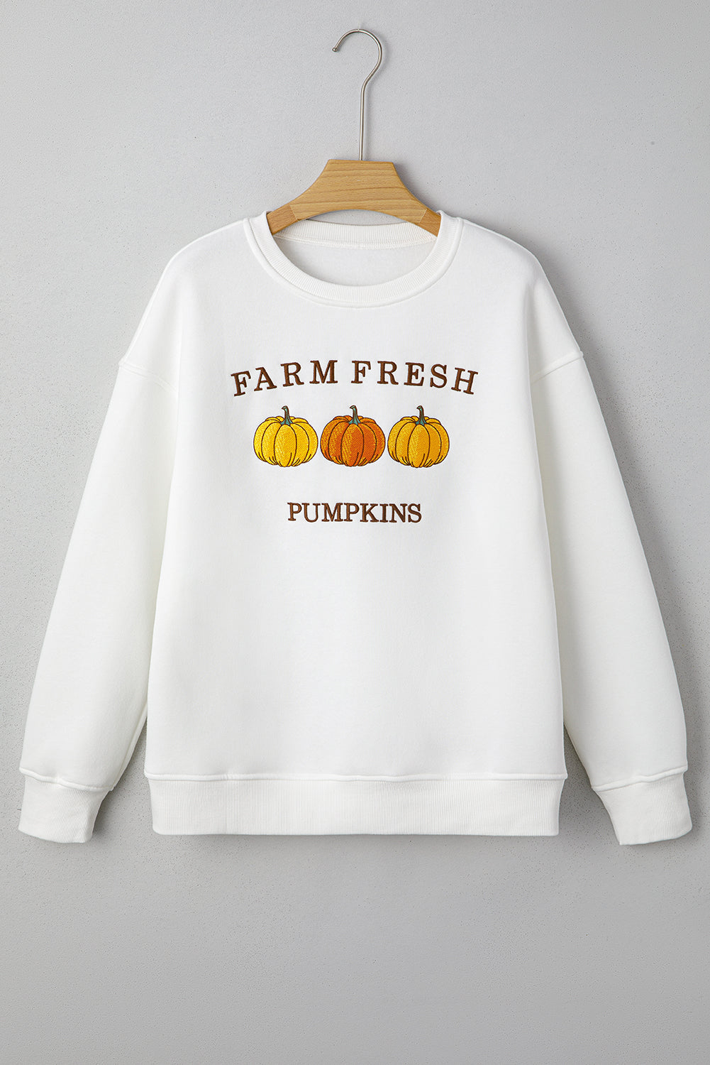 FARM FRESH PUMPKINS Embroidered Thanksgiving Holiday Sweatshirt