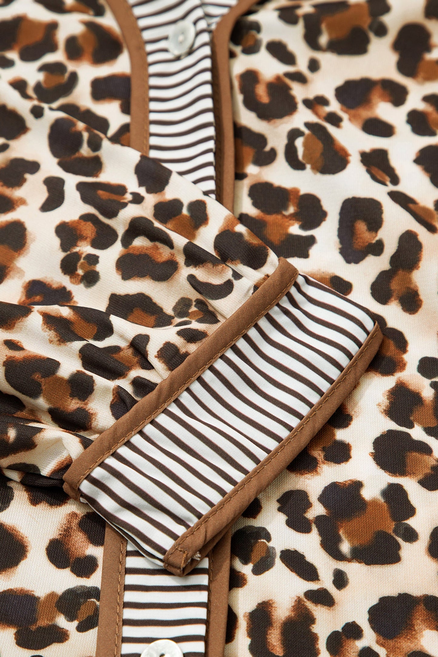 Leopard Stripe Trim V-Neck Mini Dress