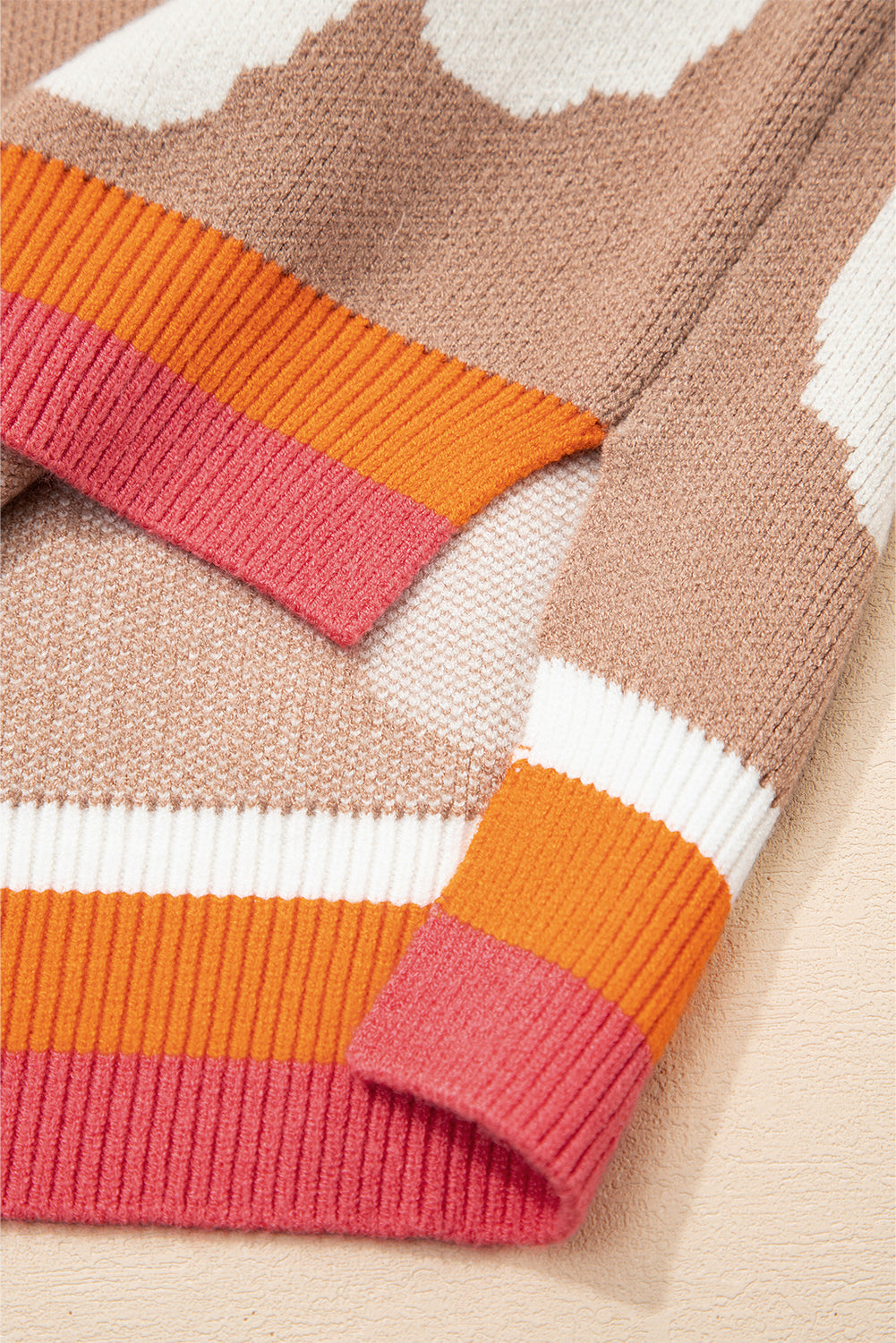 Flower Colorblock Contrast Stripe Baggy Sweater