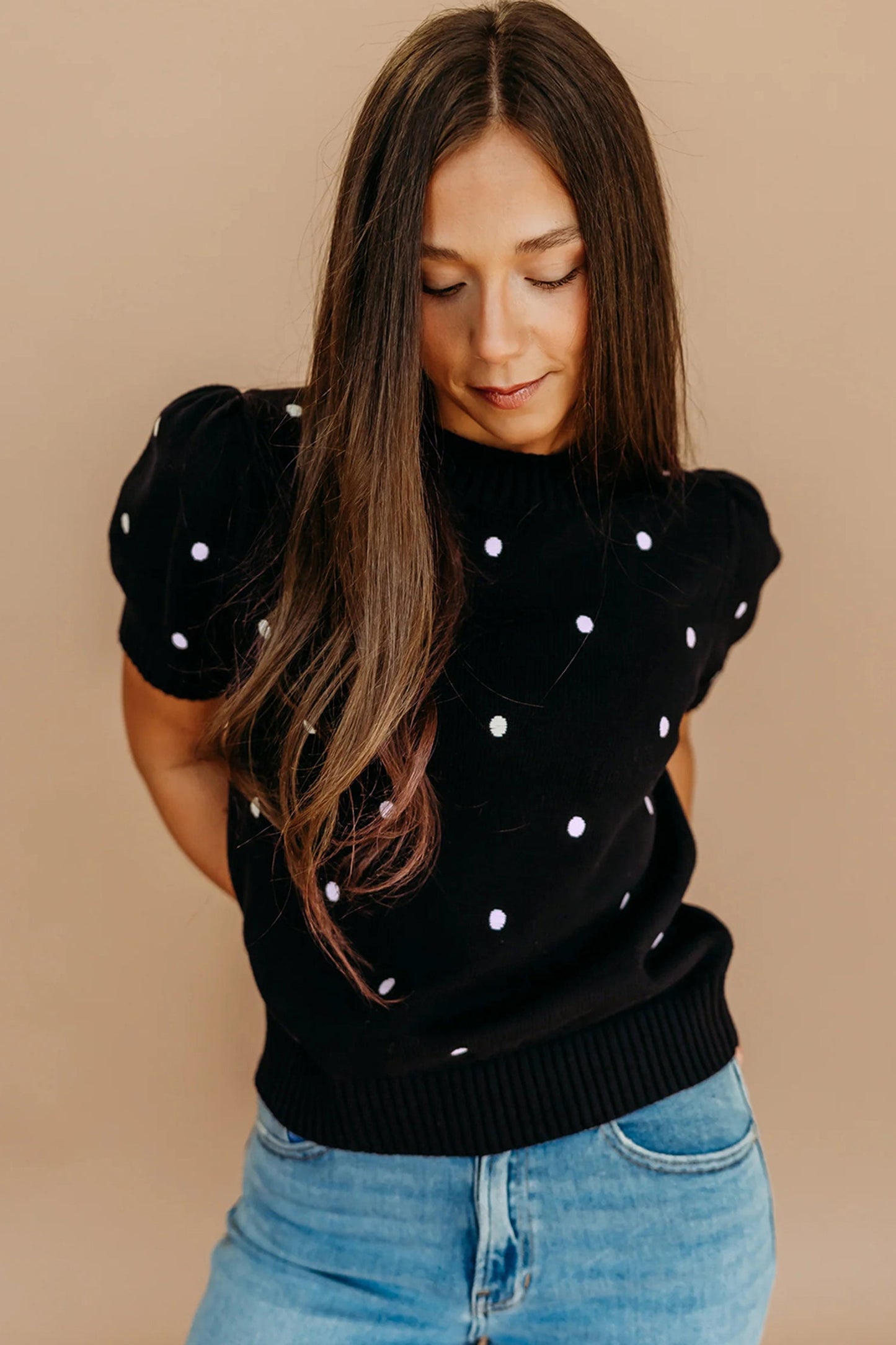Polka Dot Bubble Short Sleeve Sweater