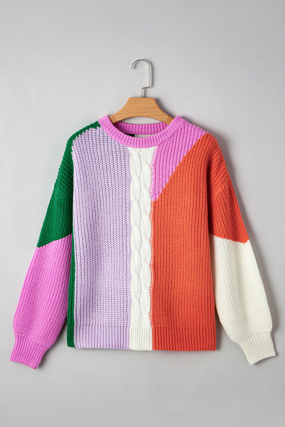 Colorblock Textured Knit Drop Shoulder Sweater
