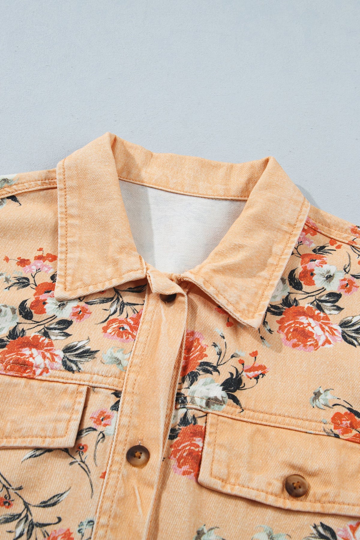 Floral Print Long Sleeve Denim Tunic Jacket