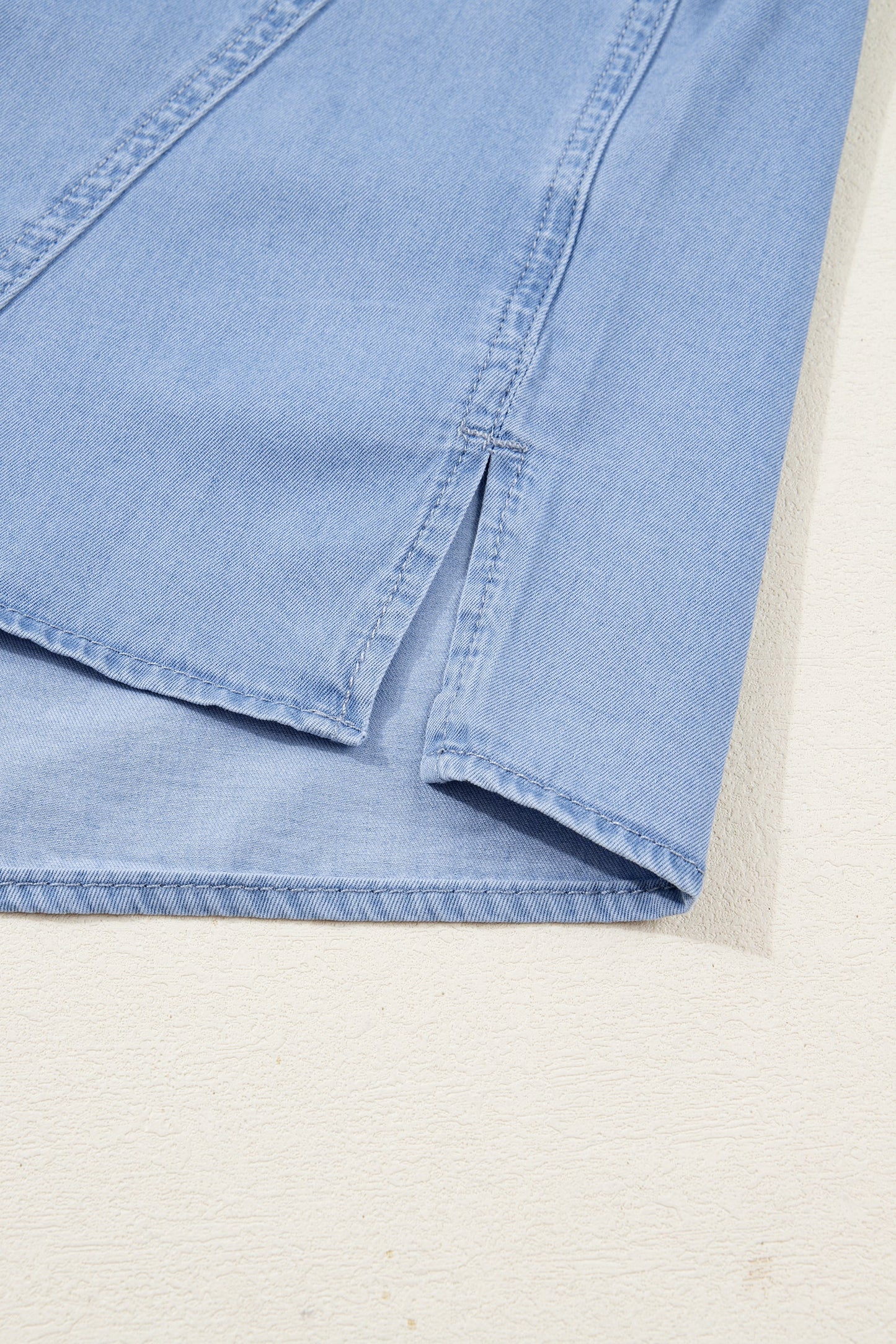 Floral Drop Shoulder Bracelet Sleeve Chambray Shirt