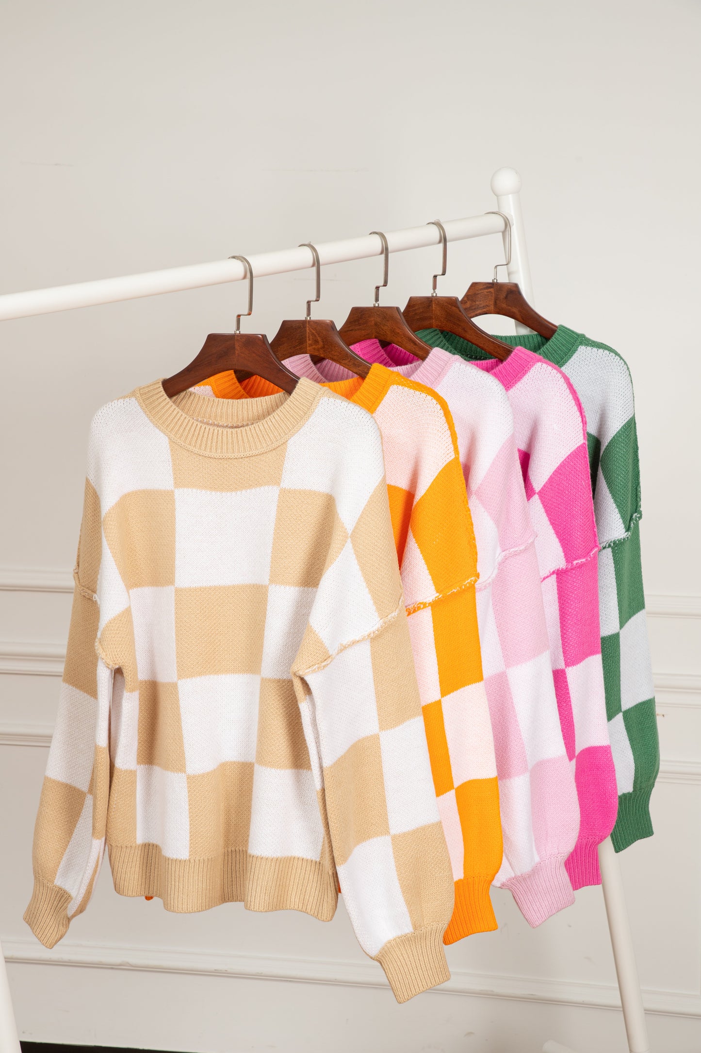 Checker Bishop Sleeve Sweater