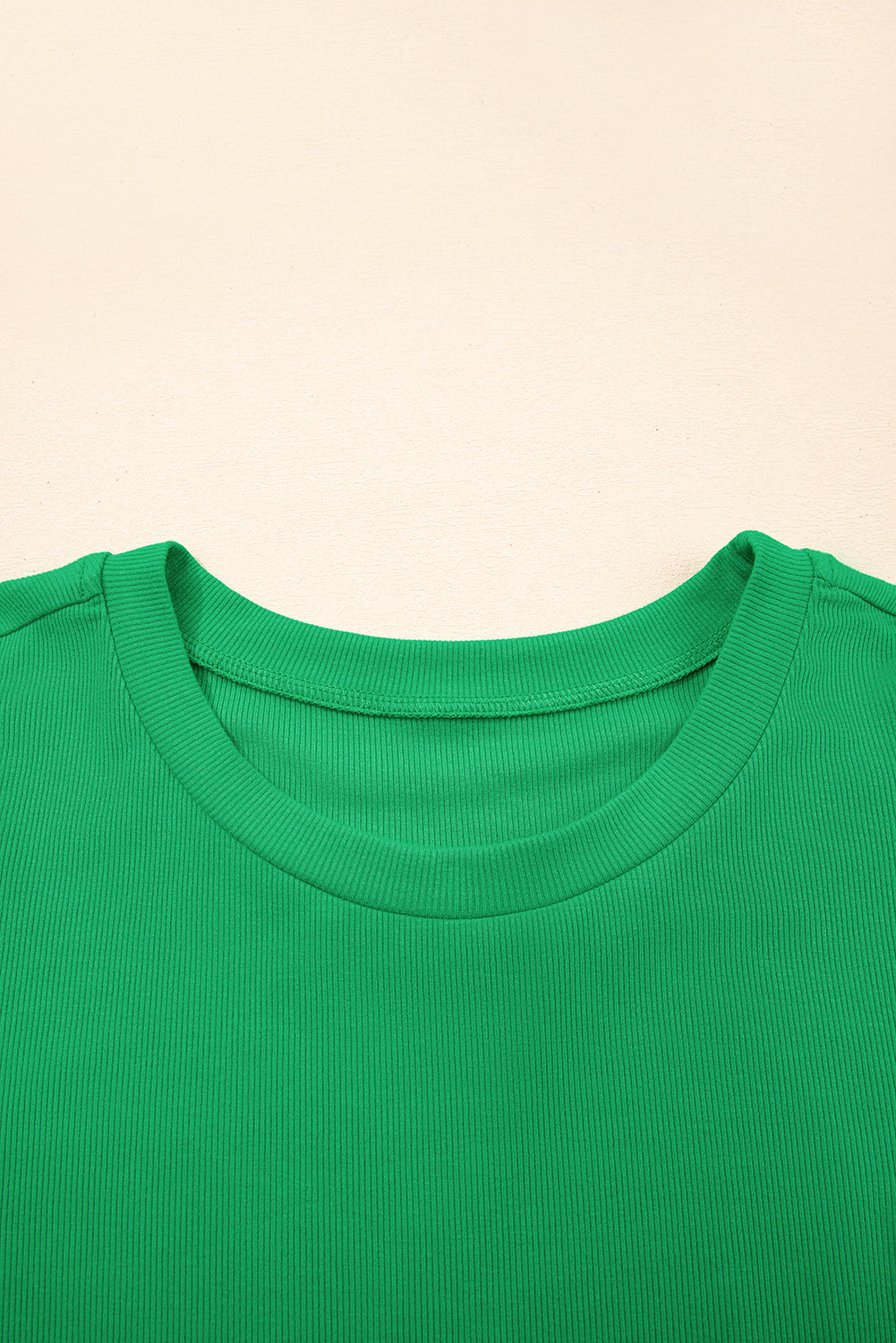 Ribbed Pearl Beaded Puff Sleeve Top