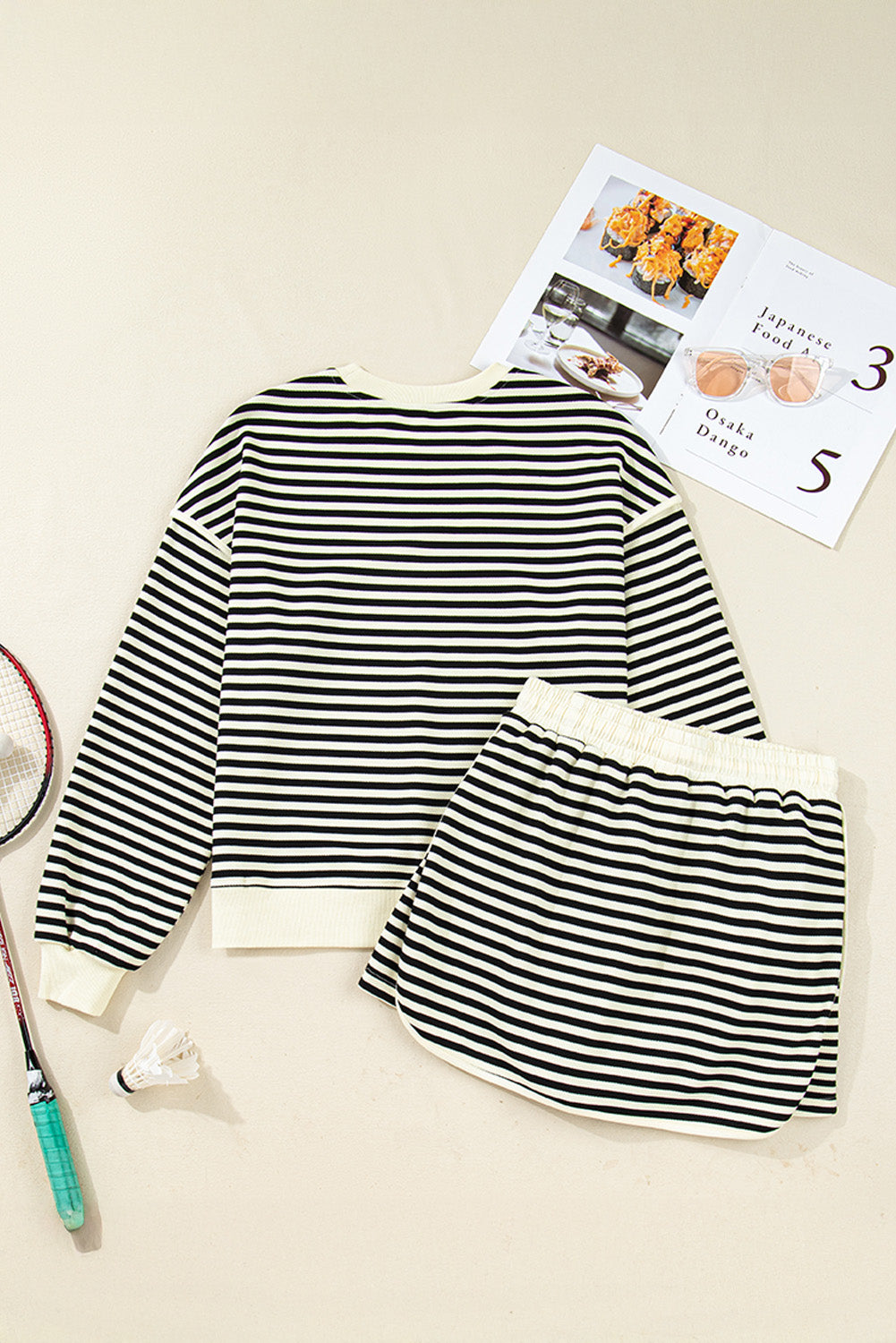 Stripe Textured Pullover Top and Mini Skirt Set