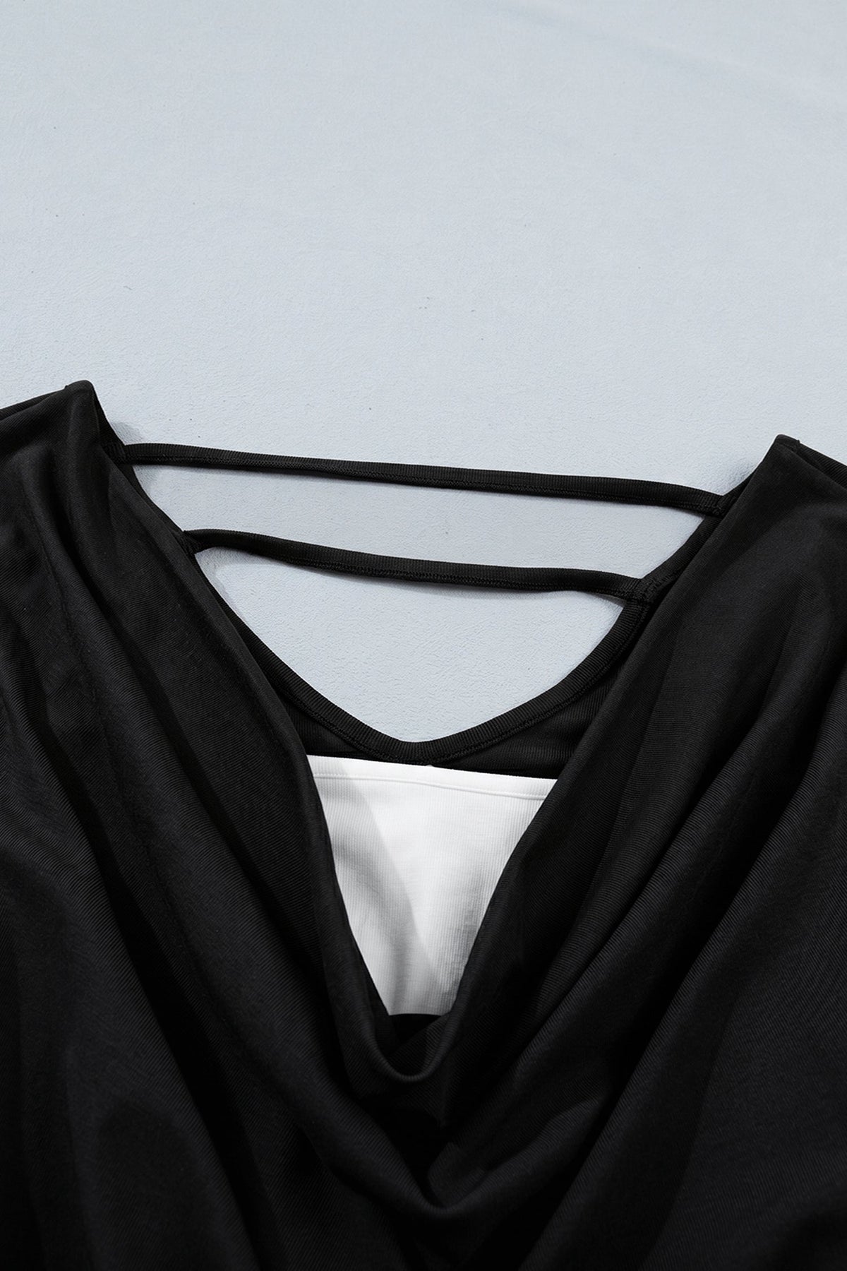 Solid Cowl Neck Ribbed Knit Long Sleeve Top