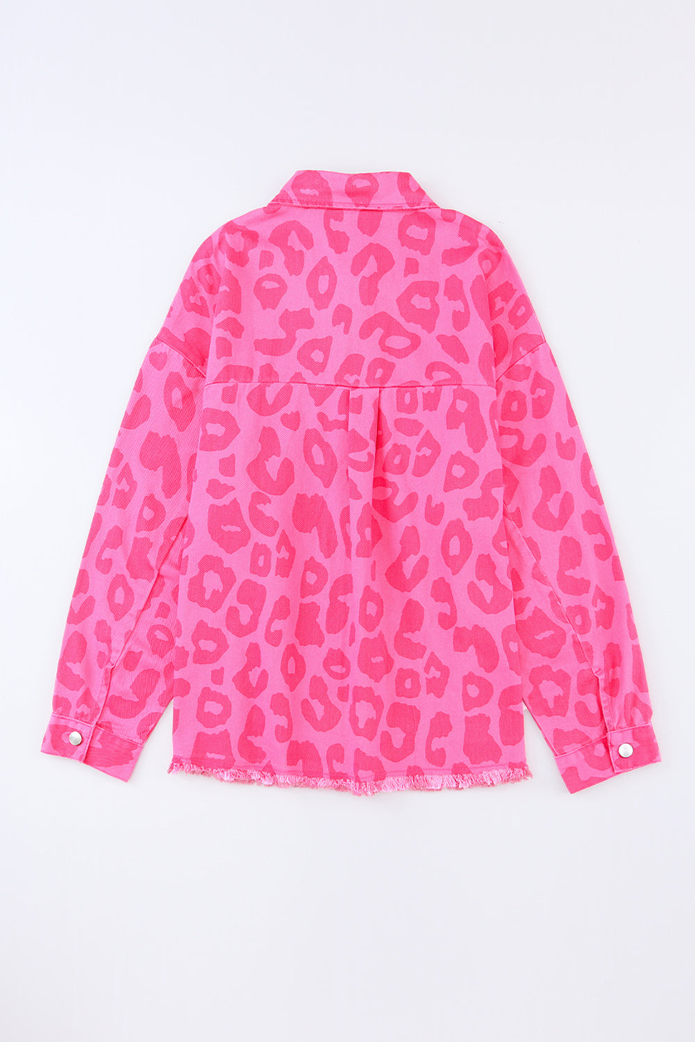 Leopard Button Cuff Raw Hem Denim Jacket
