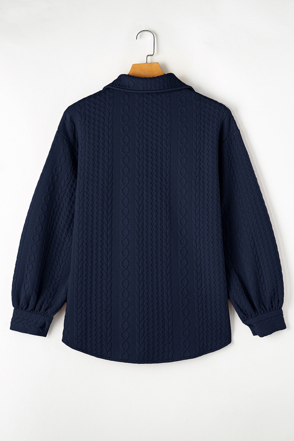 Solid Cable Knit Textured Puff Sleeve Shacket