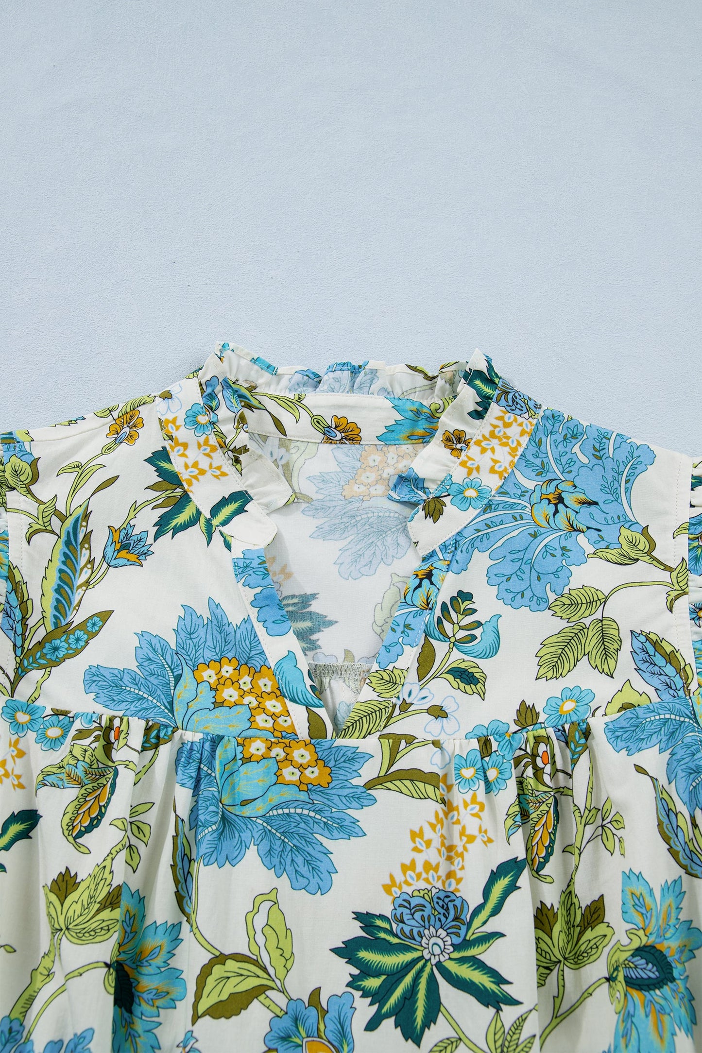 Floral Ruffle Short Sleeve V-Neck Mini Dress