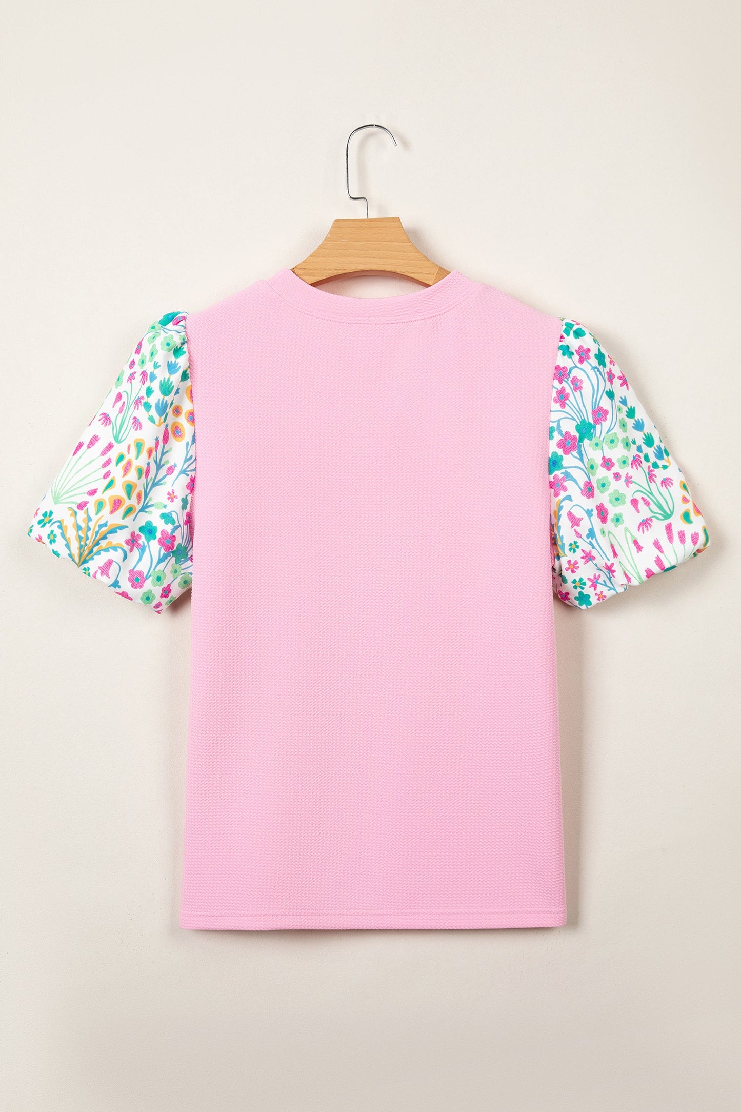 Floral Patchwork Bubble Sleeve Textured Blouse