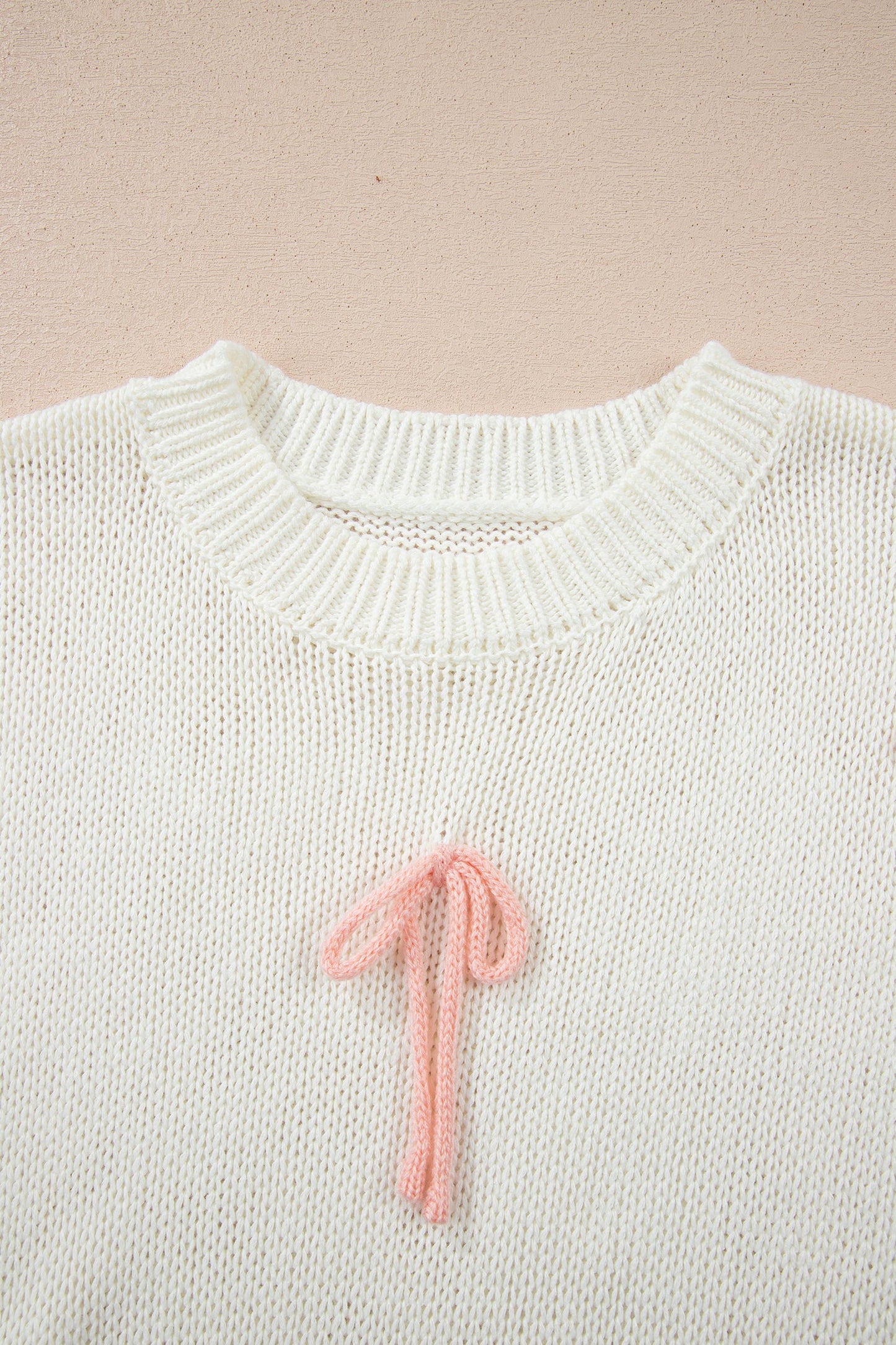 Contrast Bow Tie Short Sleeve Knit Sweater