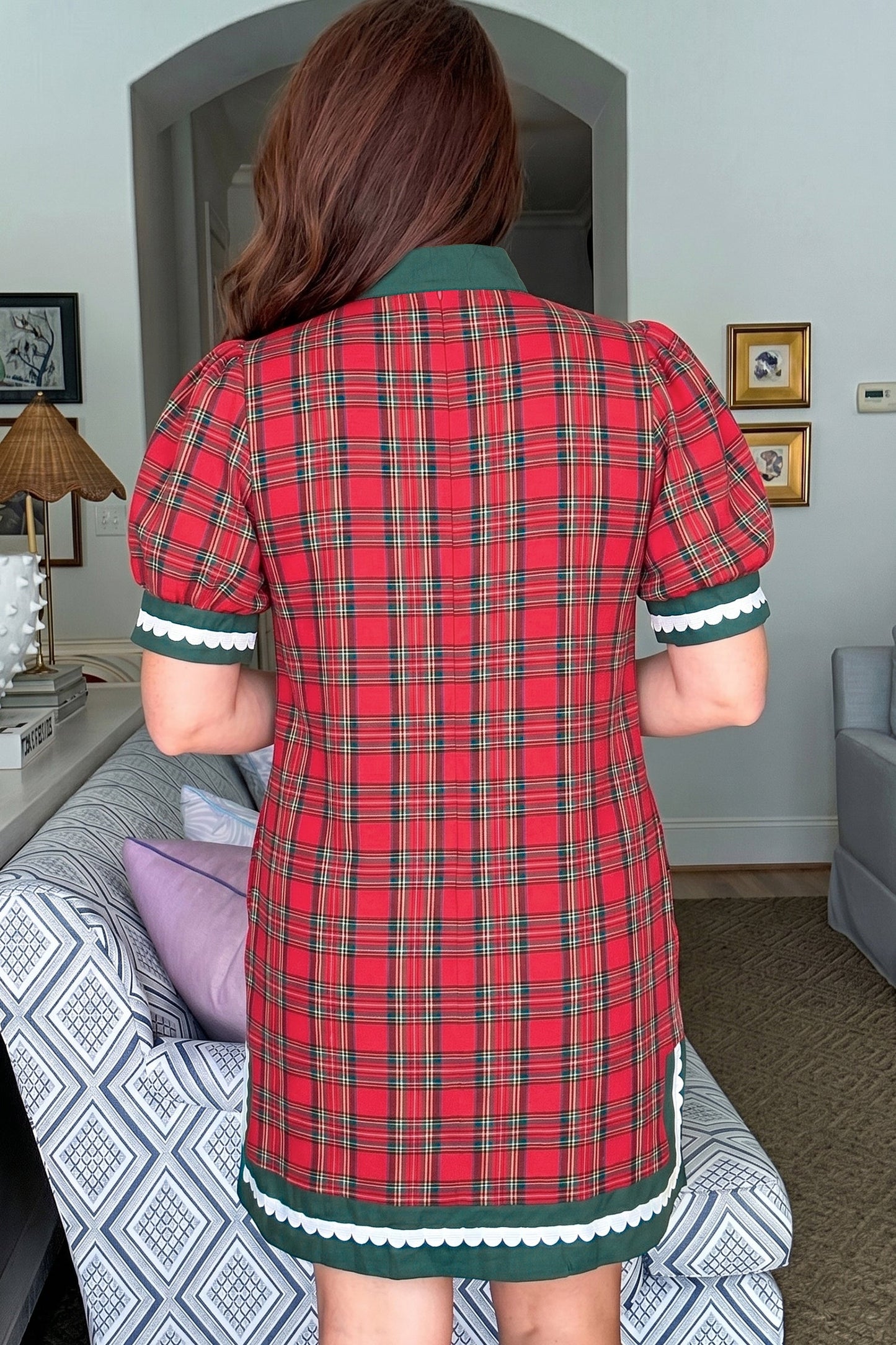 Plaid Contrast Trim Short Sleeve Mini Dress
