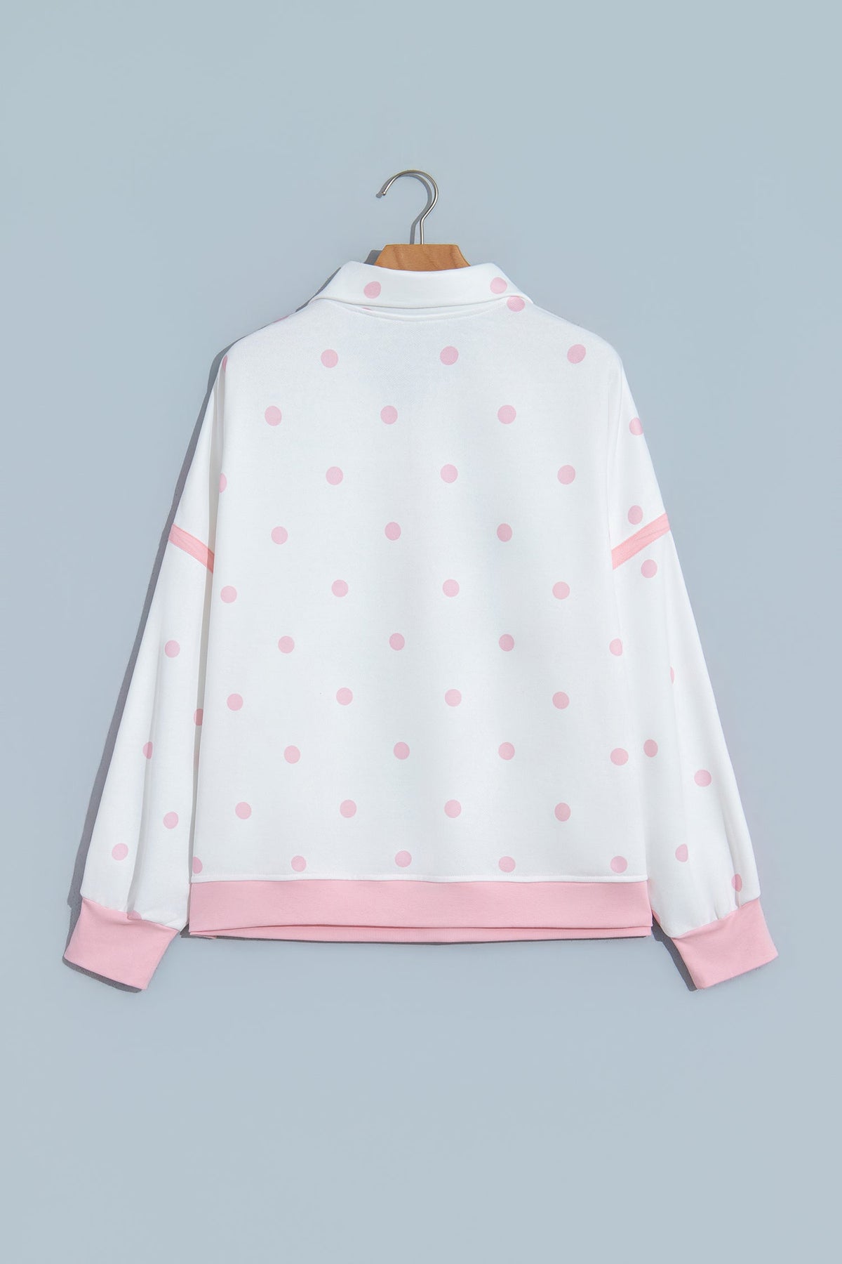 Polka Dot Half Zip Drop Shoulder Sweatshirt