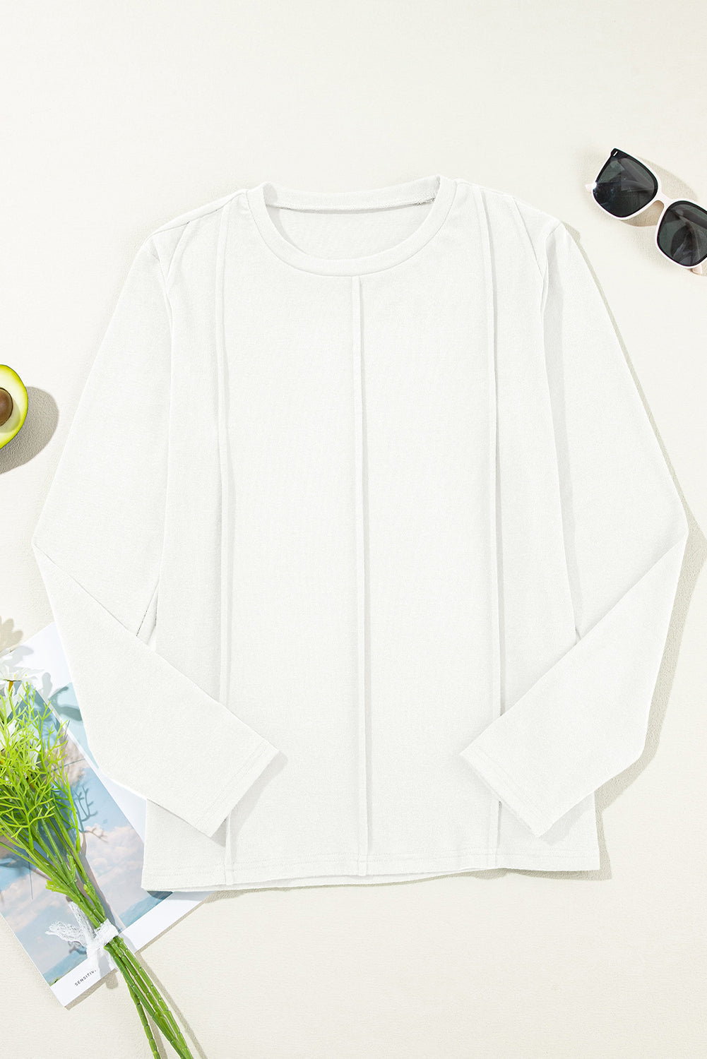 Solid Reverse Seam Crewneck Long Sleeve Top