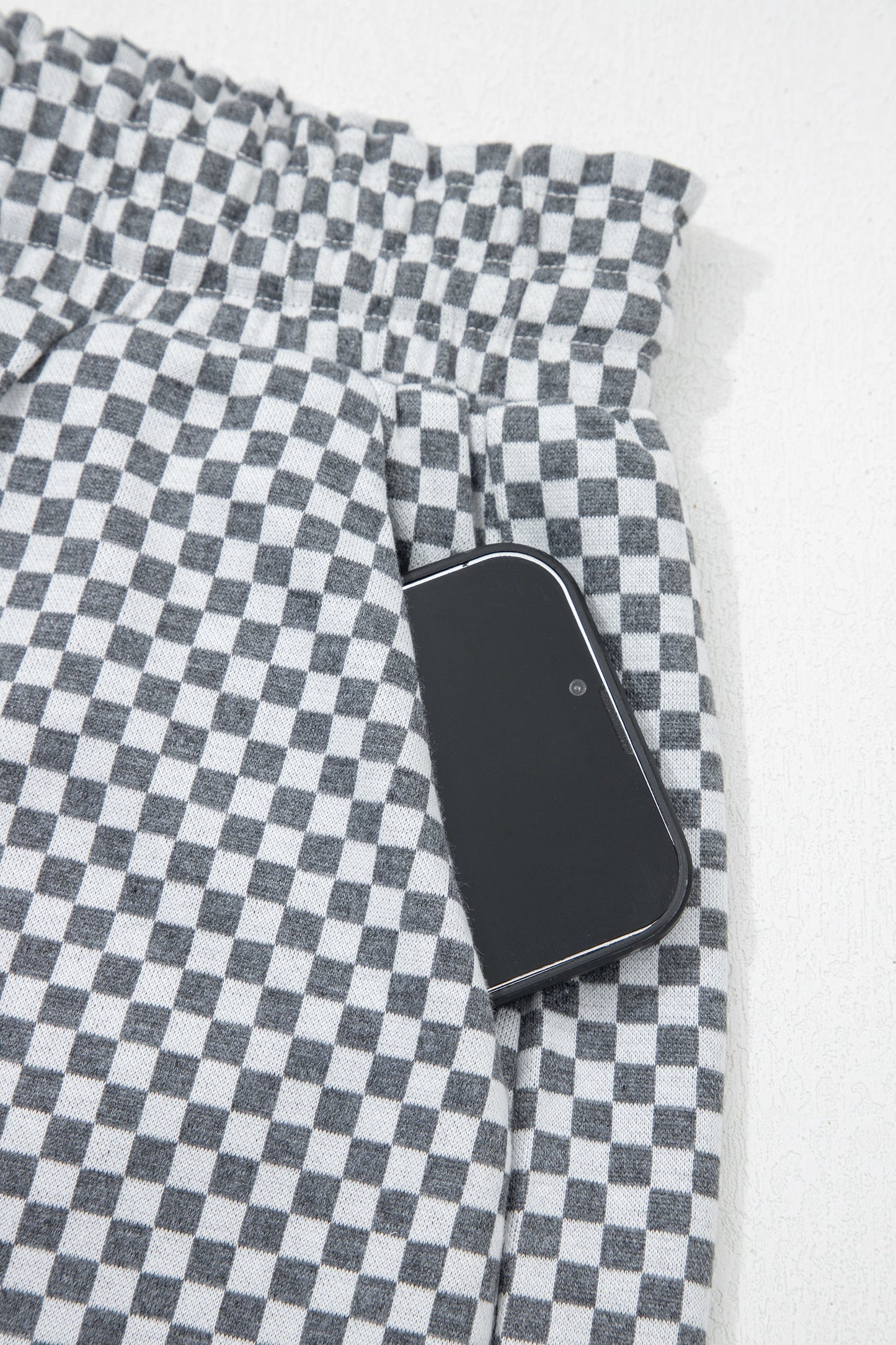 Checker Drawstring Elastic Waist Pocketed Shorts