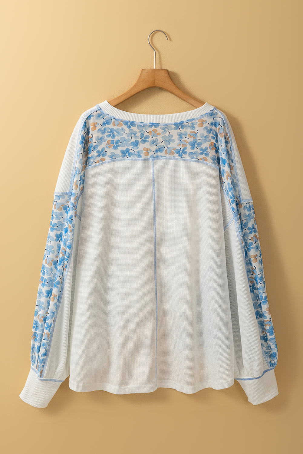 Floral Patchwork Batwing Sleeve V-Neck Blouse