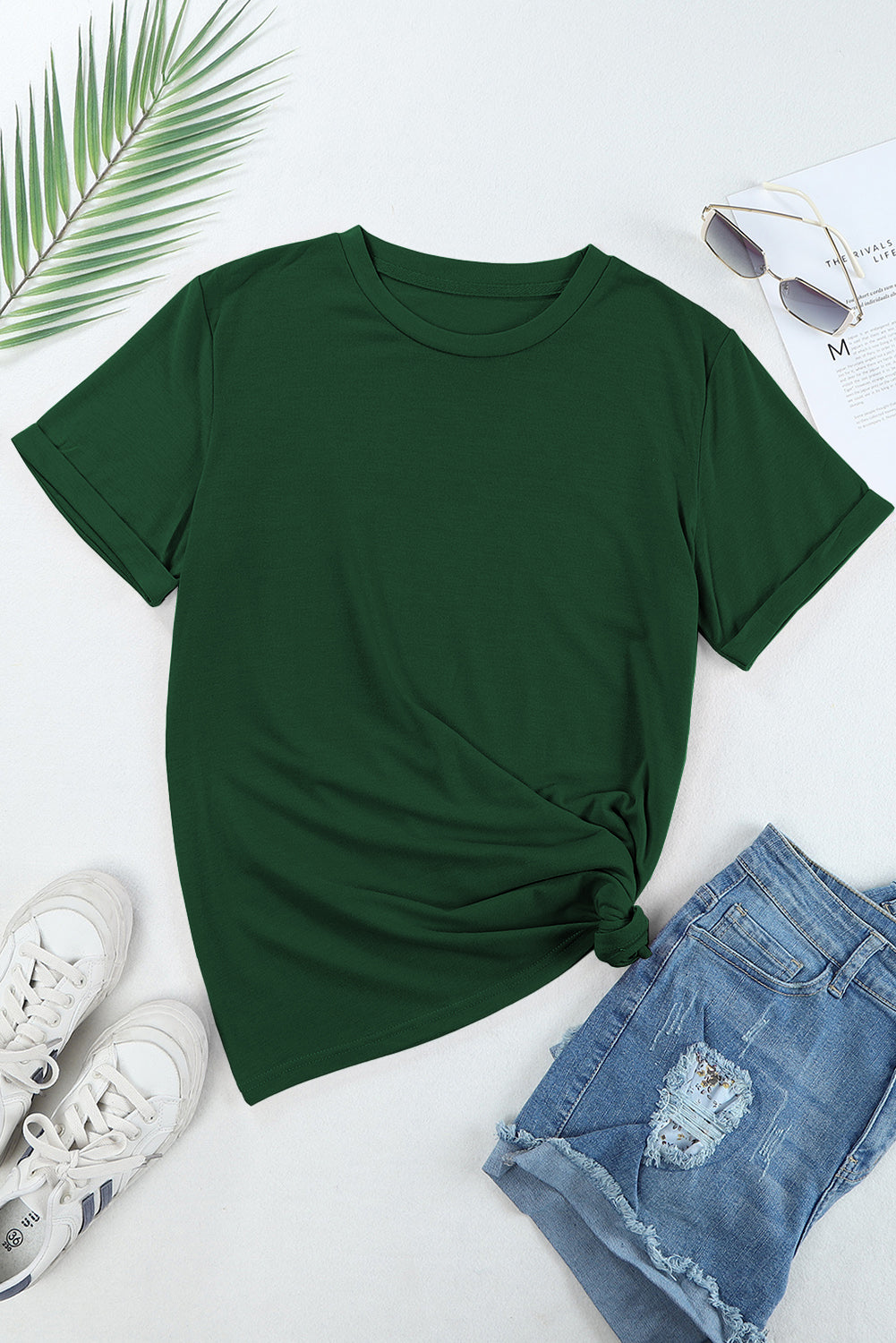Solid Short Sleeve Crew Neck Tee