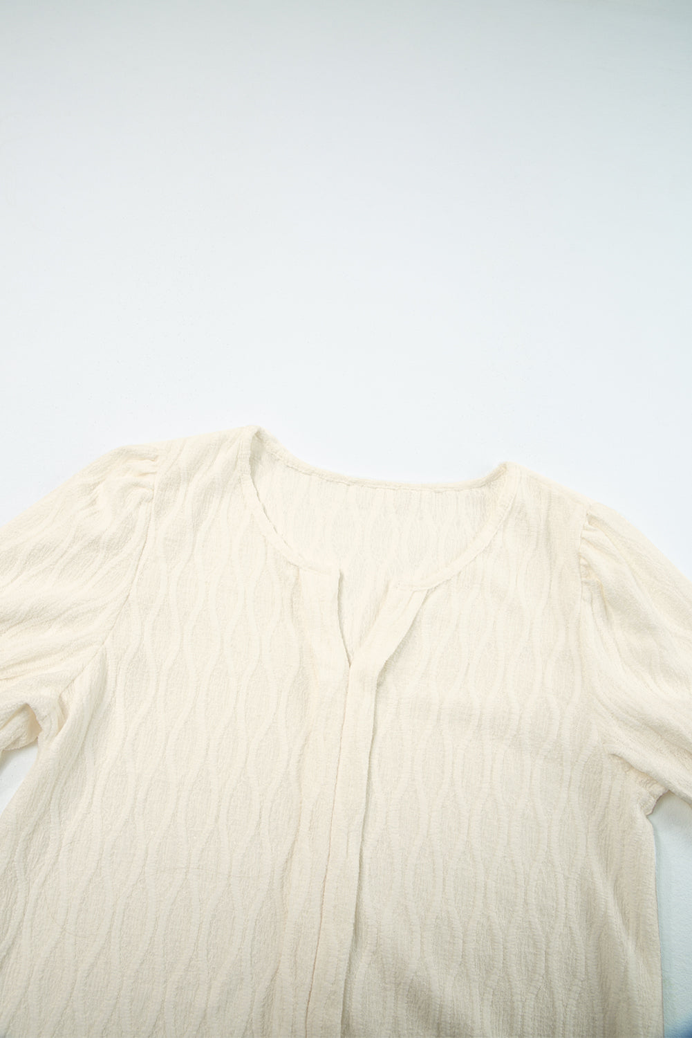 Solid Textured Notch Neck Puff Sleeve Blouse
