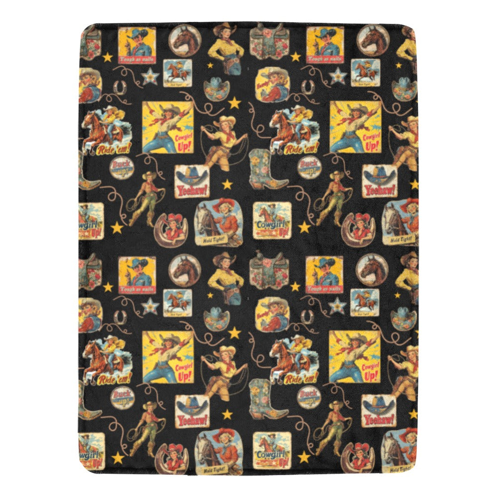 Vintage Cowgirl Collage Micro Fleece Throw Blanket 60" x 80" Made in America