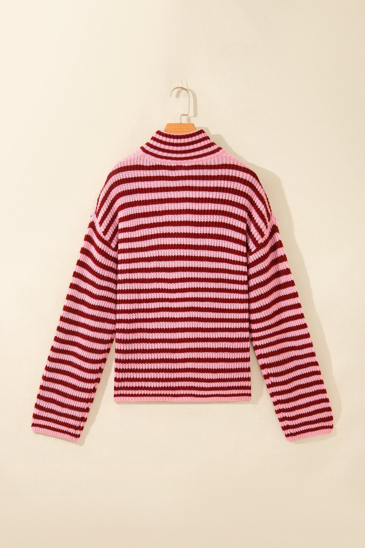 Stripe Mock Neck Drop Shoulder Zip-Up Cardigan