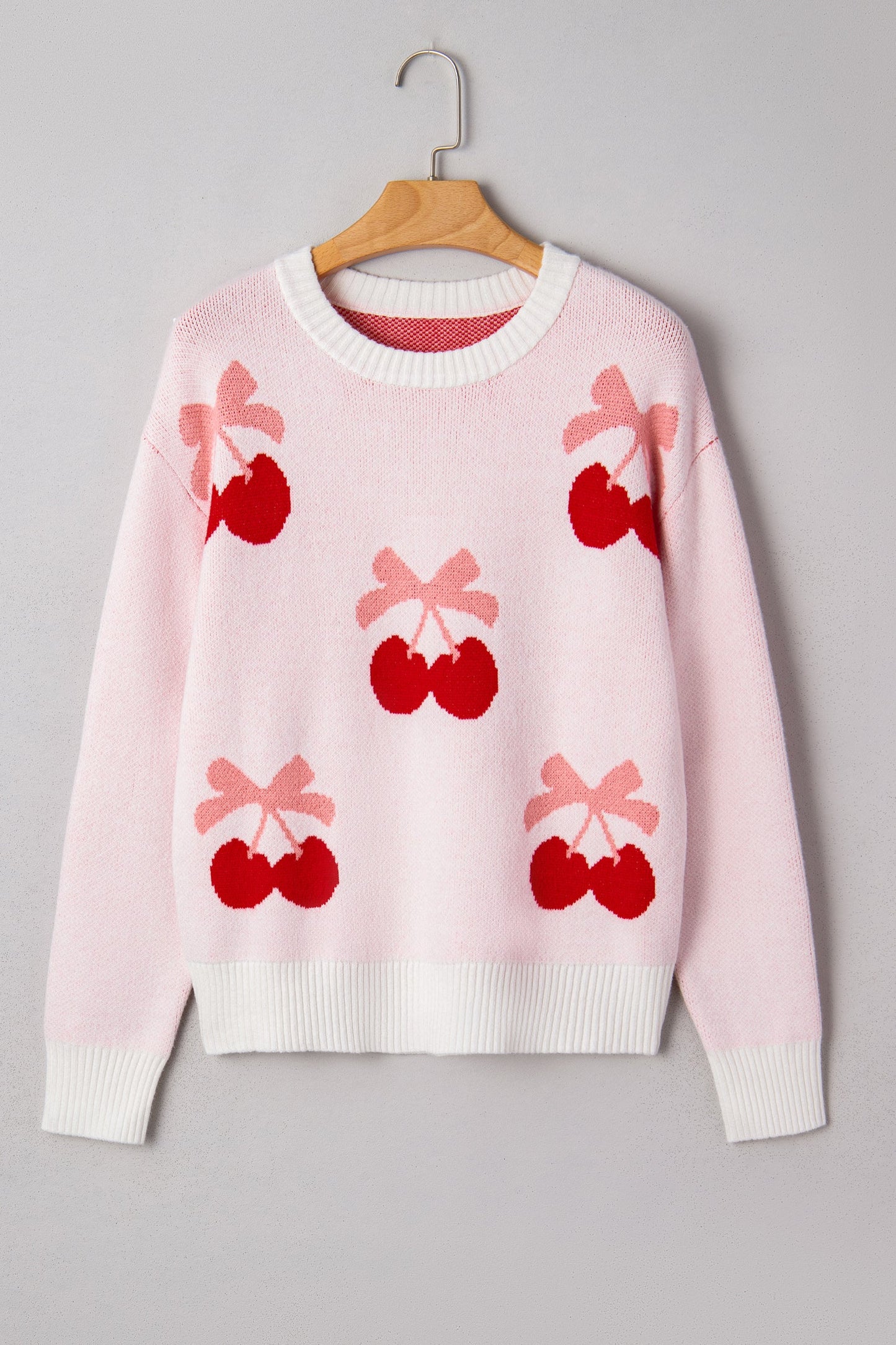 Bow Tie Cherry Drop Shoulder Sweater