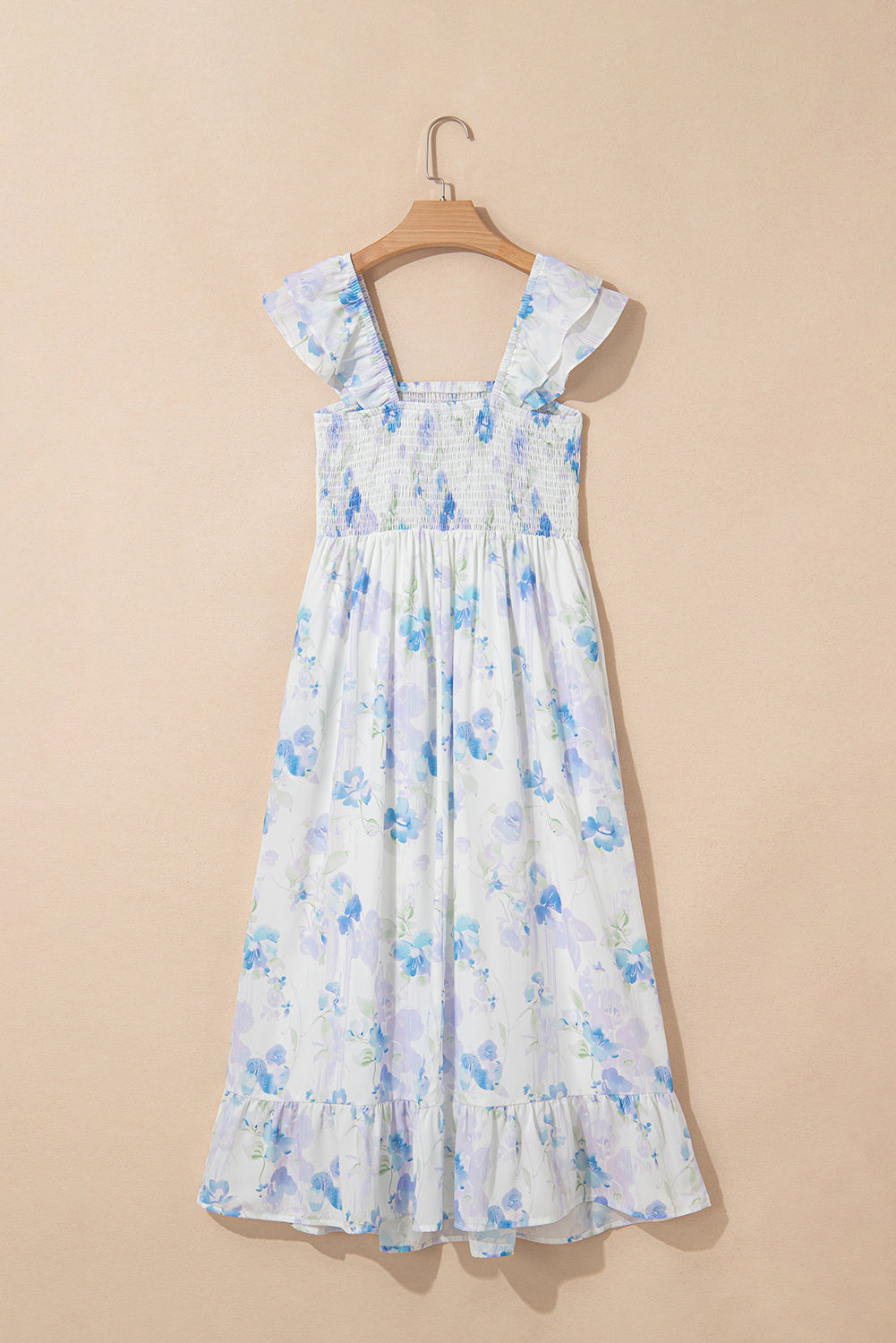 Floral Ruffle Sleeve Smocked High Waist Dress