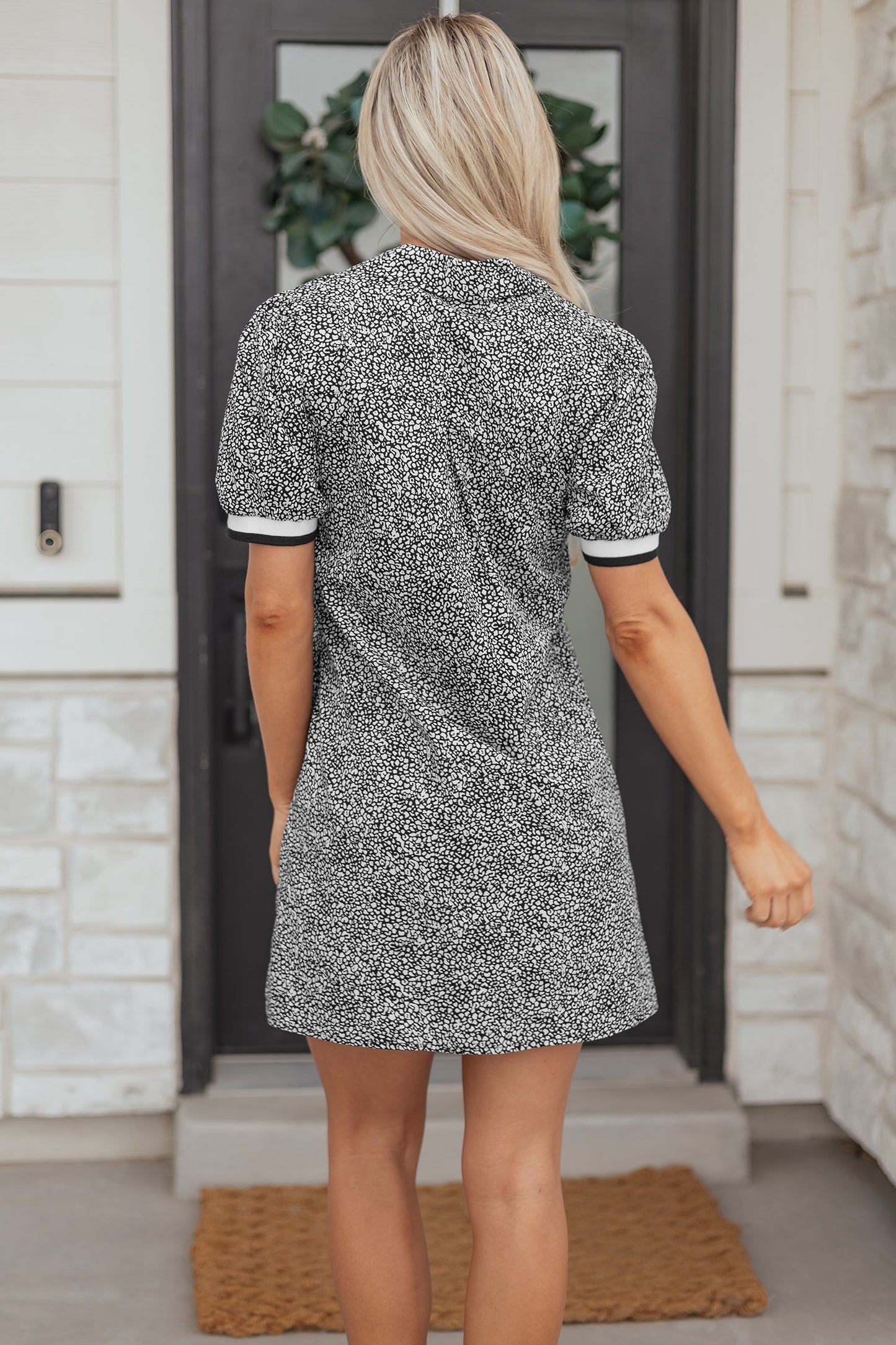 Leopard Contrast Stripe Polo Collar Dress