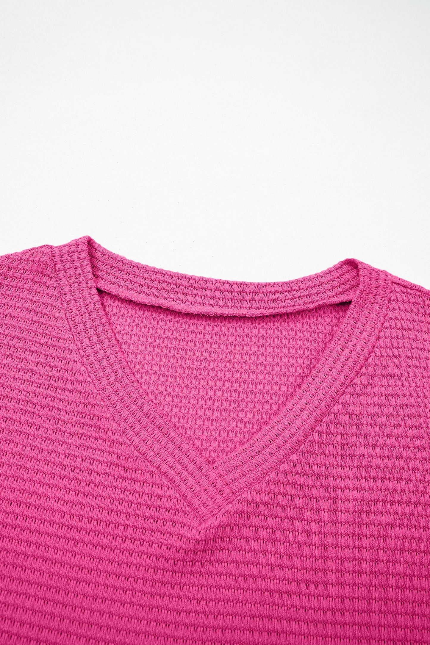 Solid Waffle Knit V-Neck Short Sleeve Top